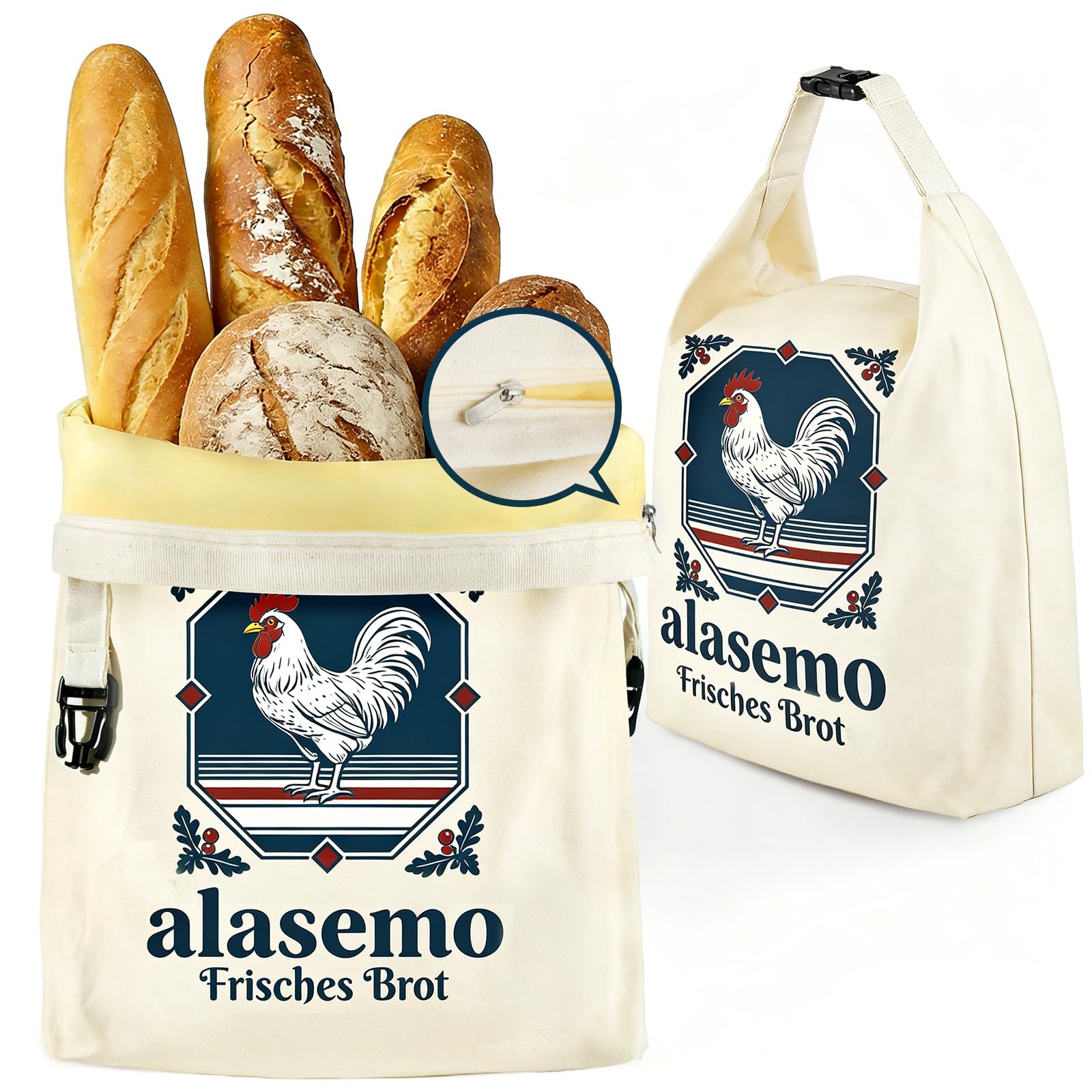 alasemo Wiederverwendbare Brotbeutel Bienenwachs mit Standboden 2 Stück Brotsack zum frischhalten Mehrere Dichtungen Reißverschluss Klickverschluss Brotaufbewahrung 2 Größen L 35×25cm & S 31,5×21cm