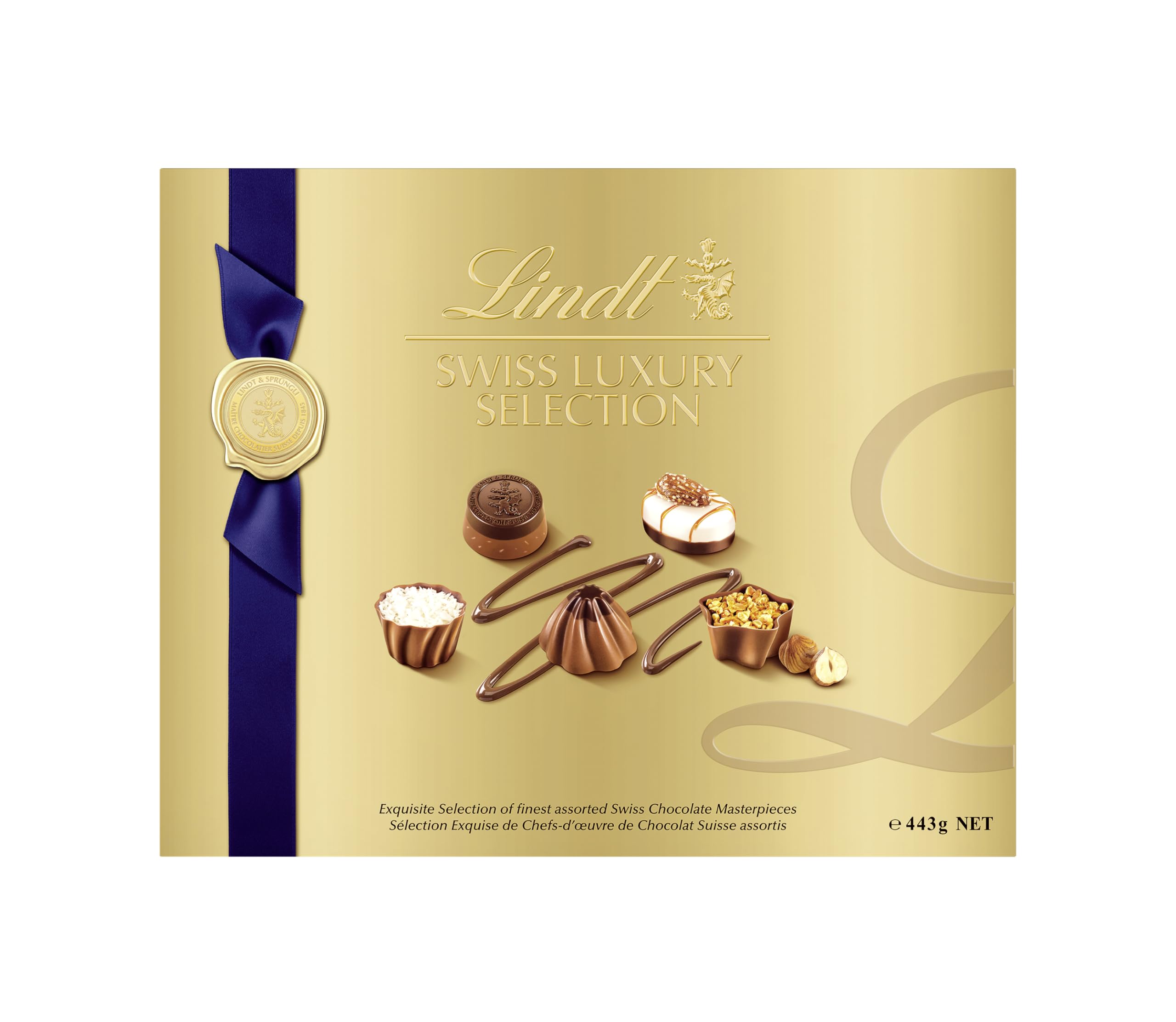 Lindt bombones de chocolate Swiss Luxury Selection, acabados a mano artesanalmente, 443g