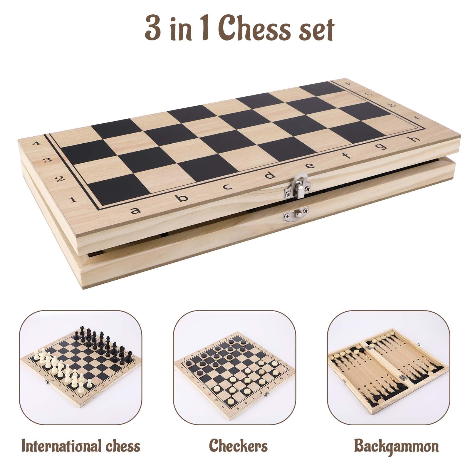 Gioco Scacchi 29x29 Cm - Scacchiera Pieghevole In Legno Per Scacchi, Dama E Backgammon - Foto 6