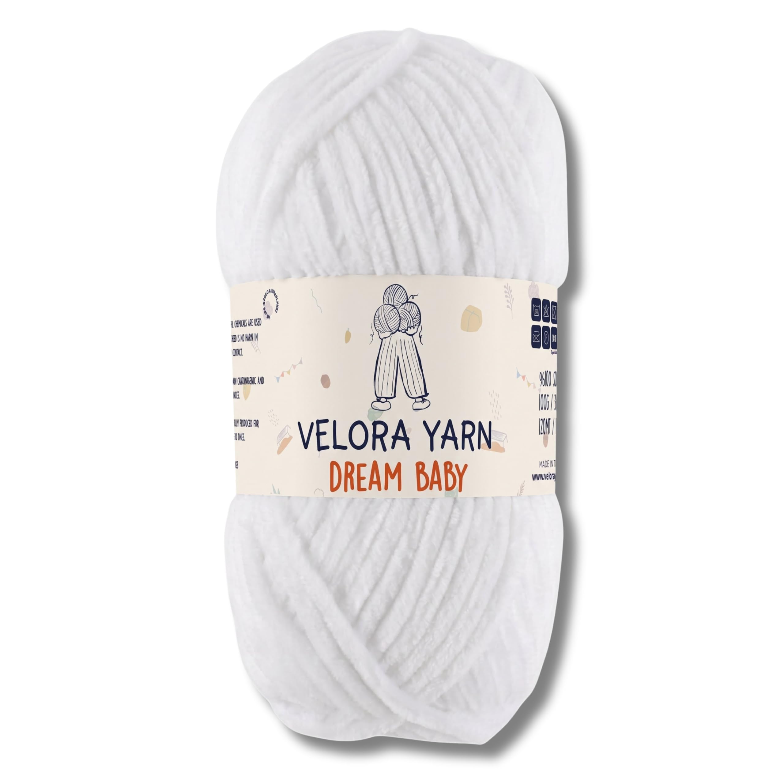 Velora Dream Baby 100% Polyester Chenille Yarn Soft Thick Chunky Yarn Skein 100g 120m, Machine Washable for Knitting&Crochet Blanket, Amigurumi, Scarf, Hat,Sweater,Plushies (White) — image 1