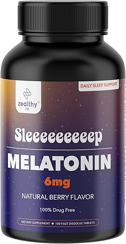 Tabletas de melatonina de 6 mg de disolución rápida, sabor a bayas naturales, 100 unidades, apoyo extra fuerte para dormir para adultos, sin hábito,