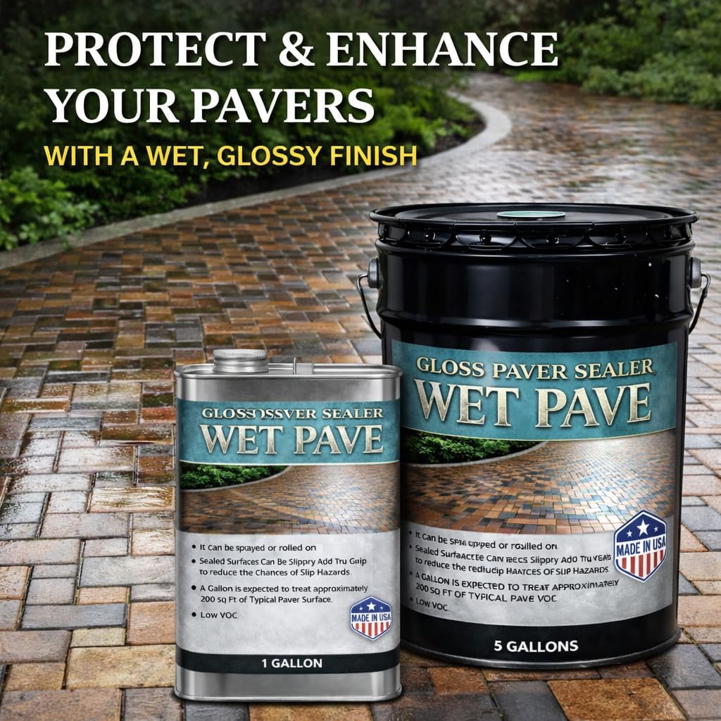 Wet Pave Paver Sealer – Waterproof & UV-Resistant Masonry Sealer for Concrete, Brick & Stone – Color Enhancing, Joint Sand Locking Protection – Weather & Stain Defense