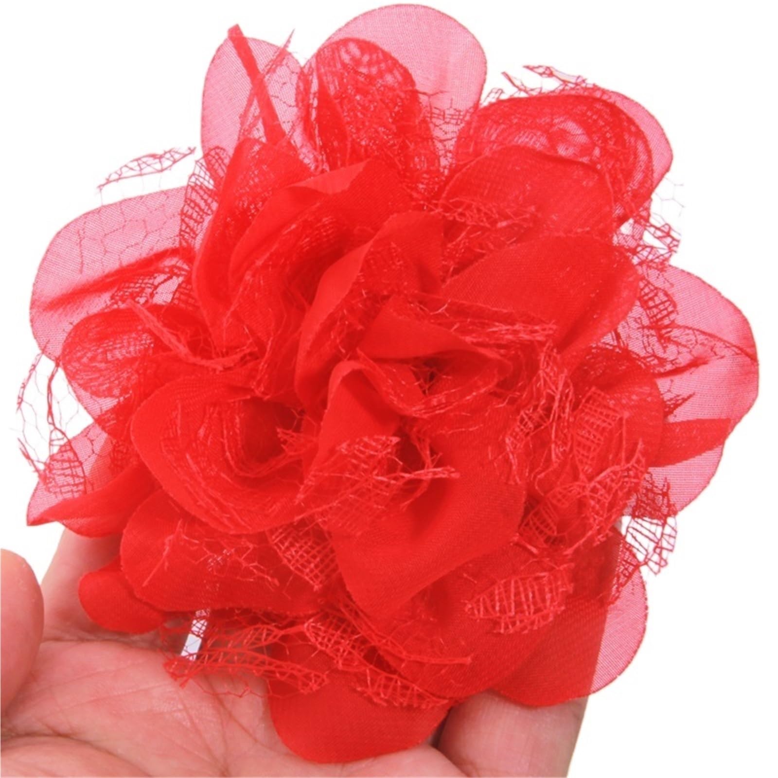 Wtaxbh Red Iron On Patches 7Pcs 11Cm Chiffon Organza Fabric Rose Flowers Wedding Dress Clothing Headwear Decoration Diy Headdress Decor Craft Project(Red)
