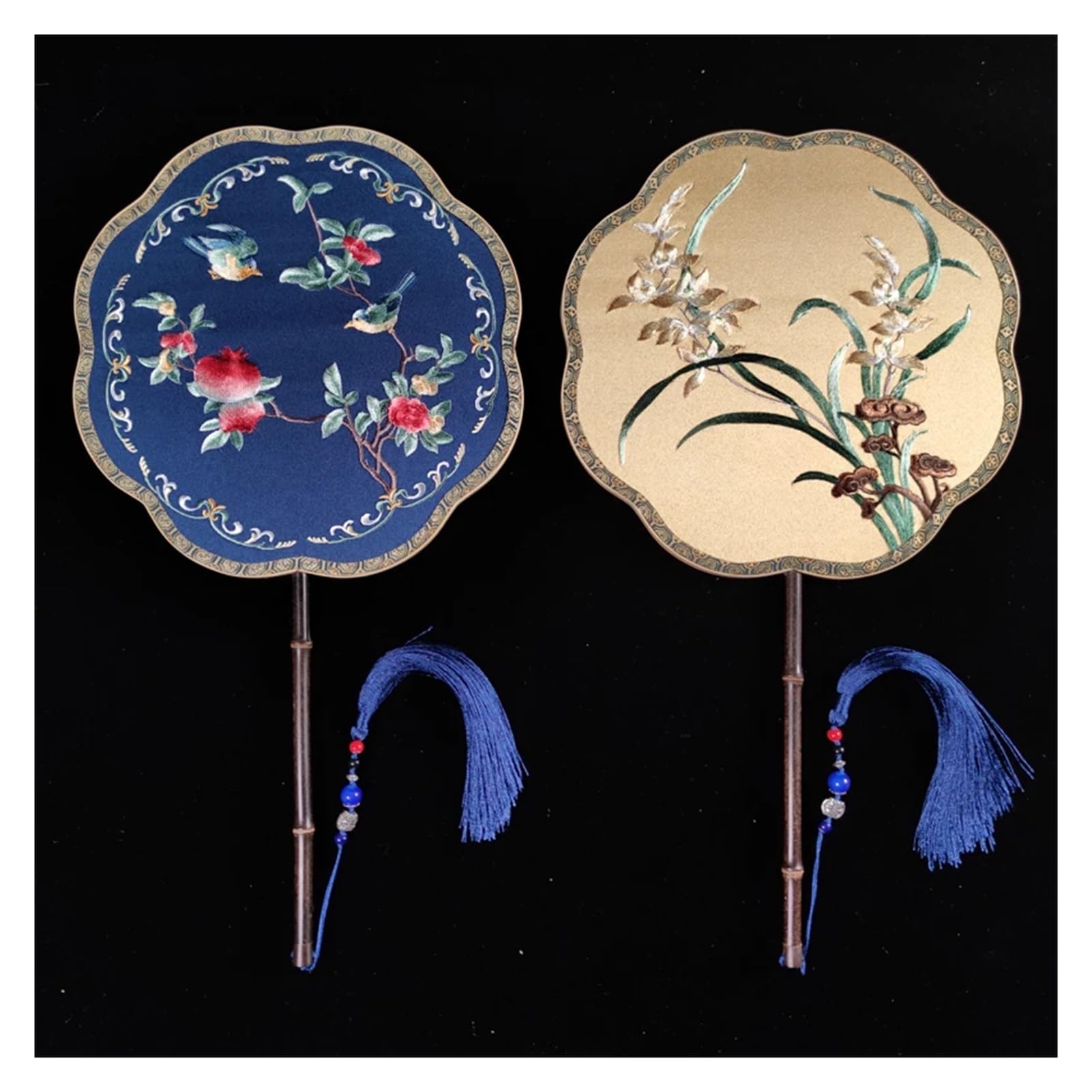Éventail rond de collection avec broderie fine double face style Hanfu
