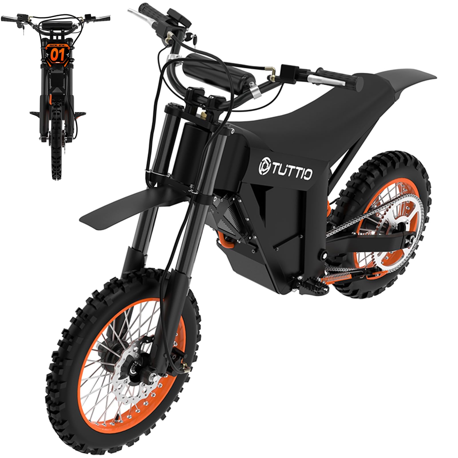 Tuttio Soleil01 Electric Dirt Bike for Teens Adults with Black Suspension Fork, Soleil01 BF Electric Bike with 48V 21AH Removable Battery, 14"/12" Fat Tire for Off Road Mountain, UL Certificate