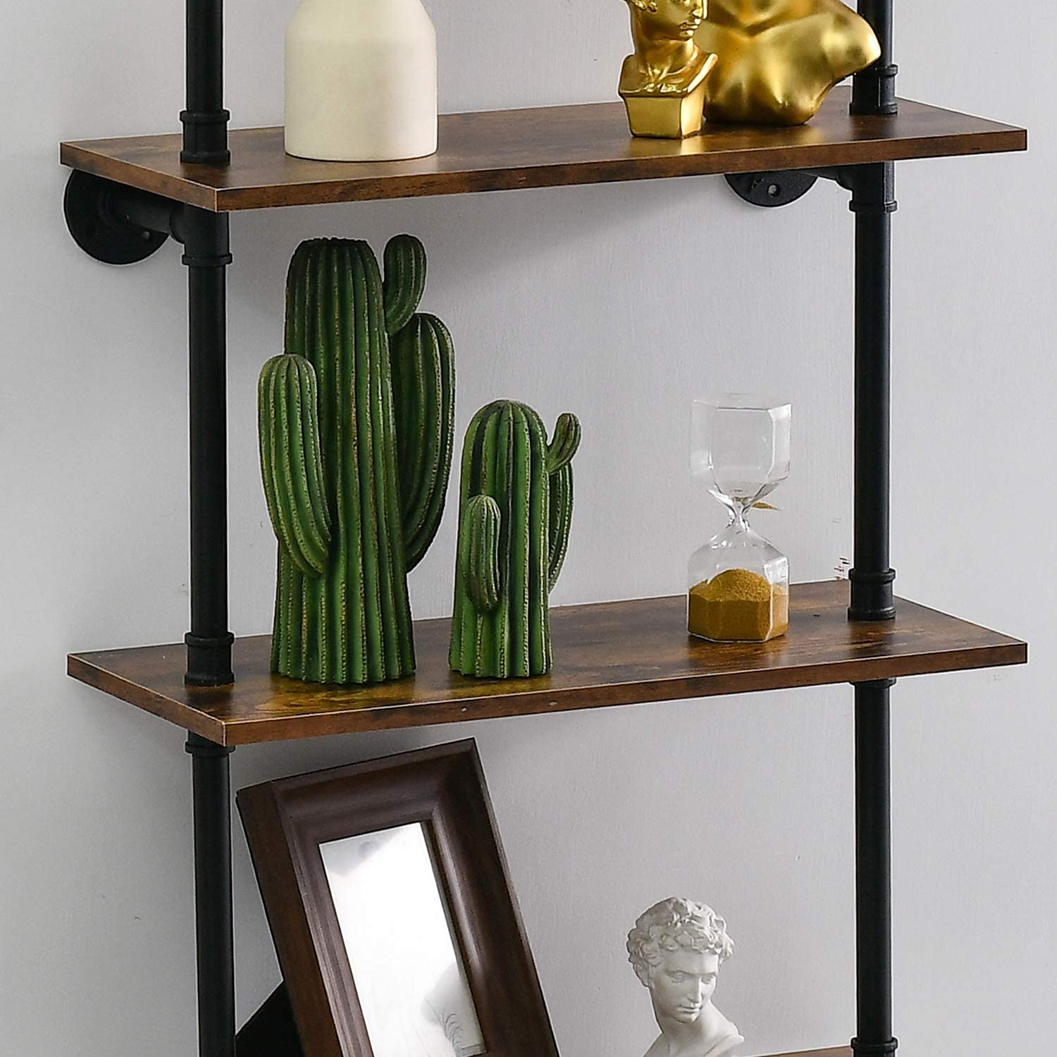 Buy Industrial Pipe Shelf Rustic Wood Wall Shelf Ladder Bookshelf Wall