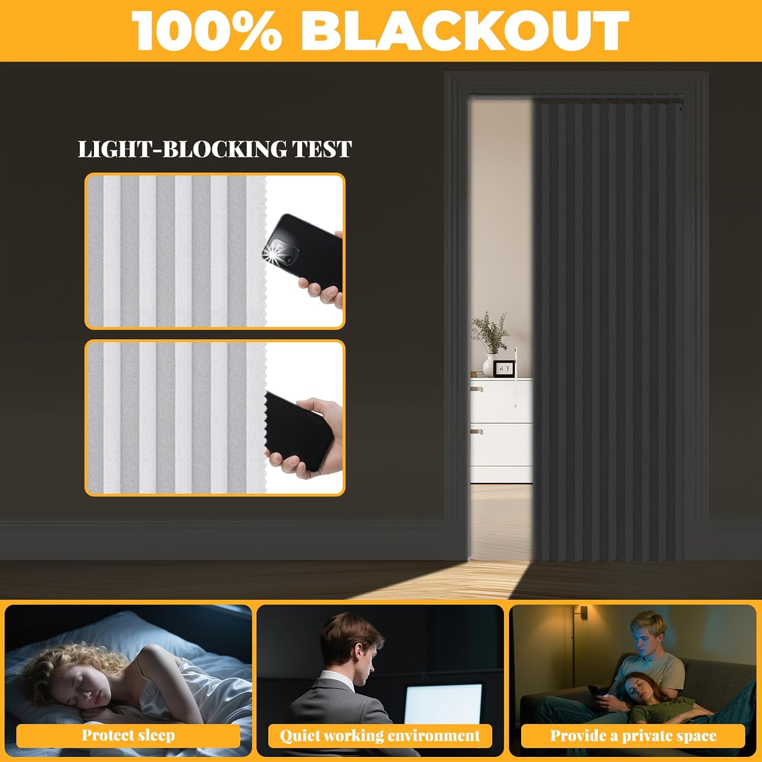 AJAZZ 100% Blackout Accordion Doors Interior Closet Curtain Magnetic Door Curtain Invisible Applicable Bedroom Room Living Room Doorway （White 72" W x 78" L 1 Panel