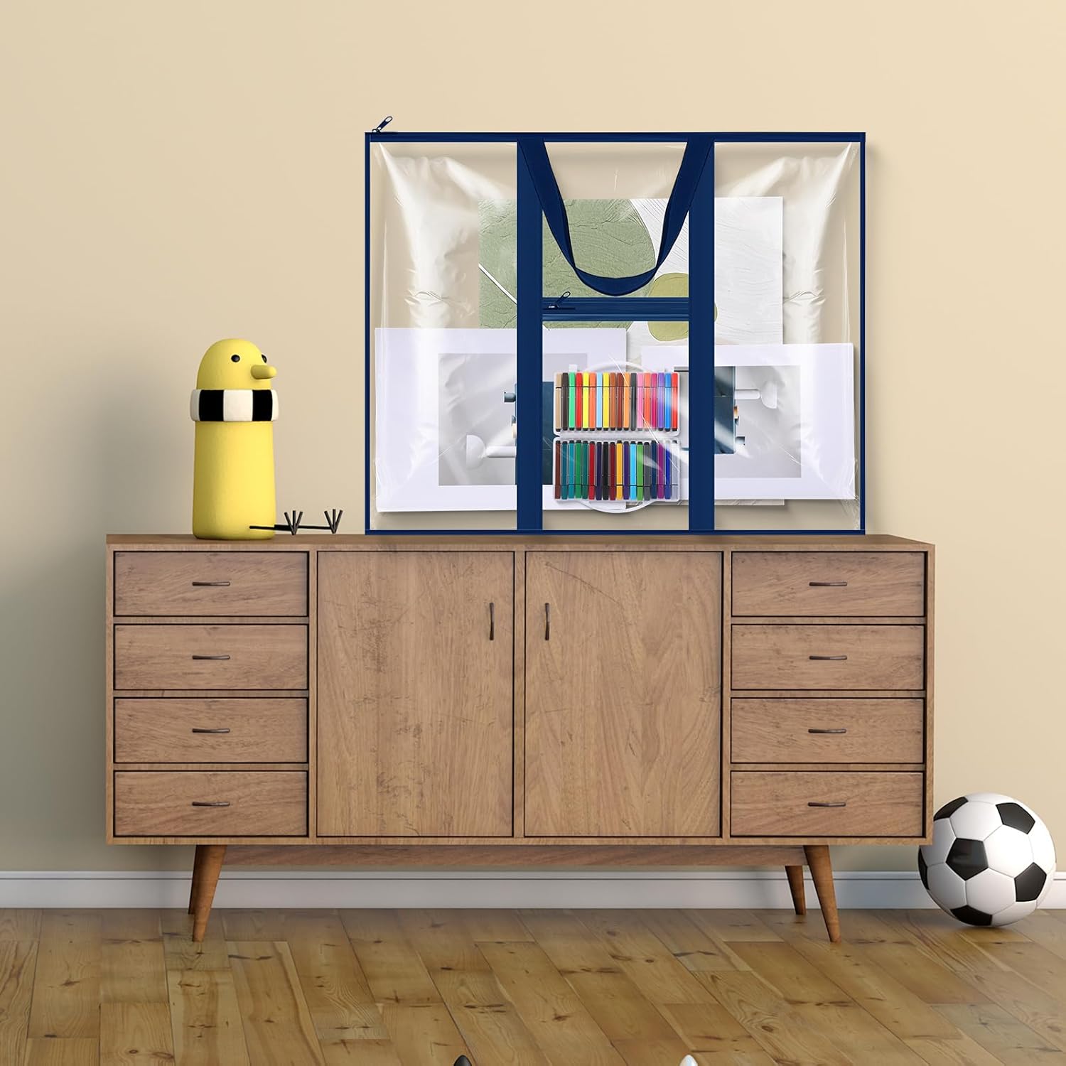 Gilprop 3 Pack Large Poster Storage Bags 31.5"×25.2" PVC Art Portfolio Container Bulletin Board Poster Pocket with Zipper Handle Pockets for Teacher Artist Organization (Blue, Clear)