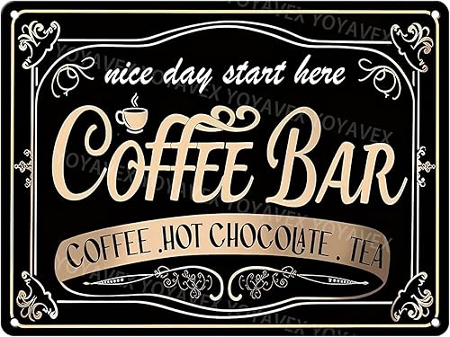 Letreros de barra de café para estación  Letrero de té de chocolate caliente con café, letrero de metal vintage para cafetería, bar, cocina,