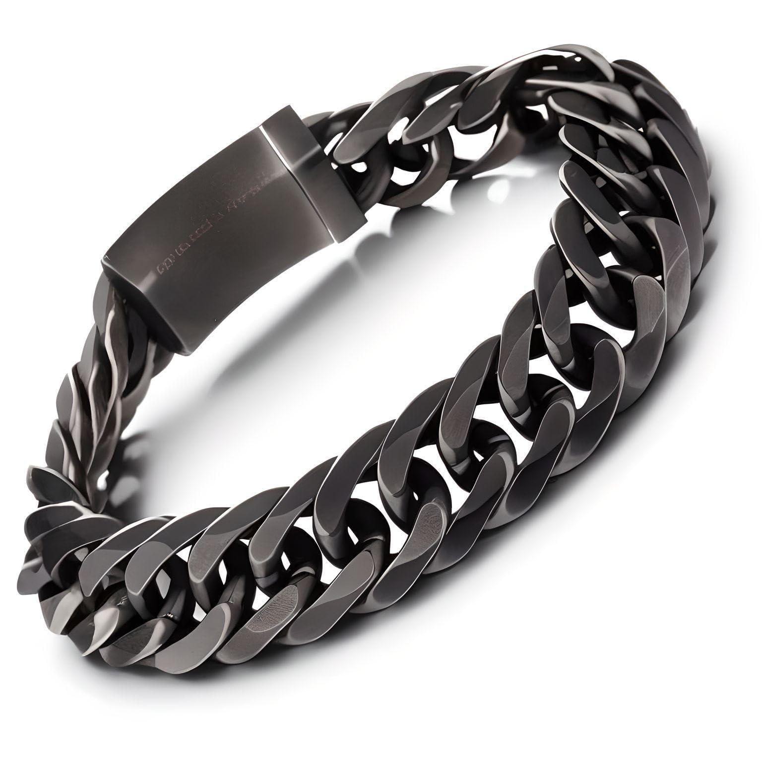 GRAVITAS LINK - 11.5mm Pure Black Titanium Steel Bracelet with Push Button Clasp for Men & Boy (8 inch)-image-42
