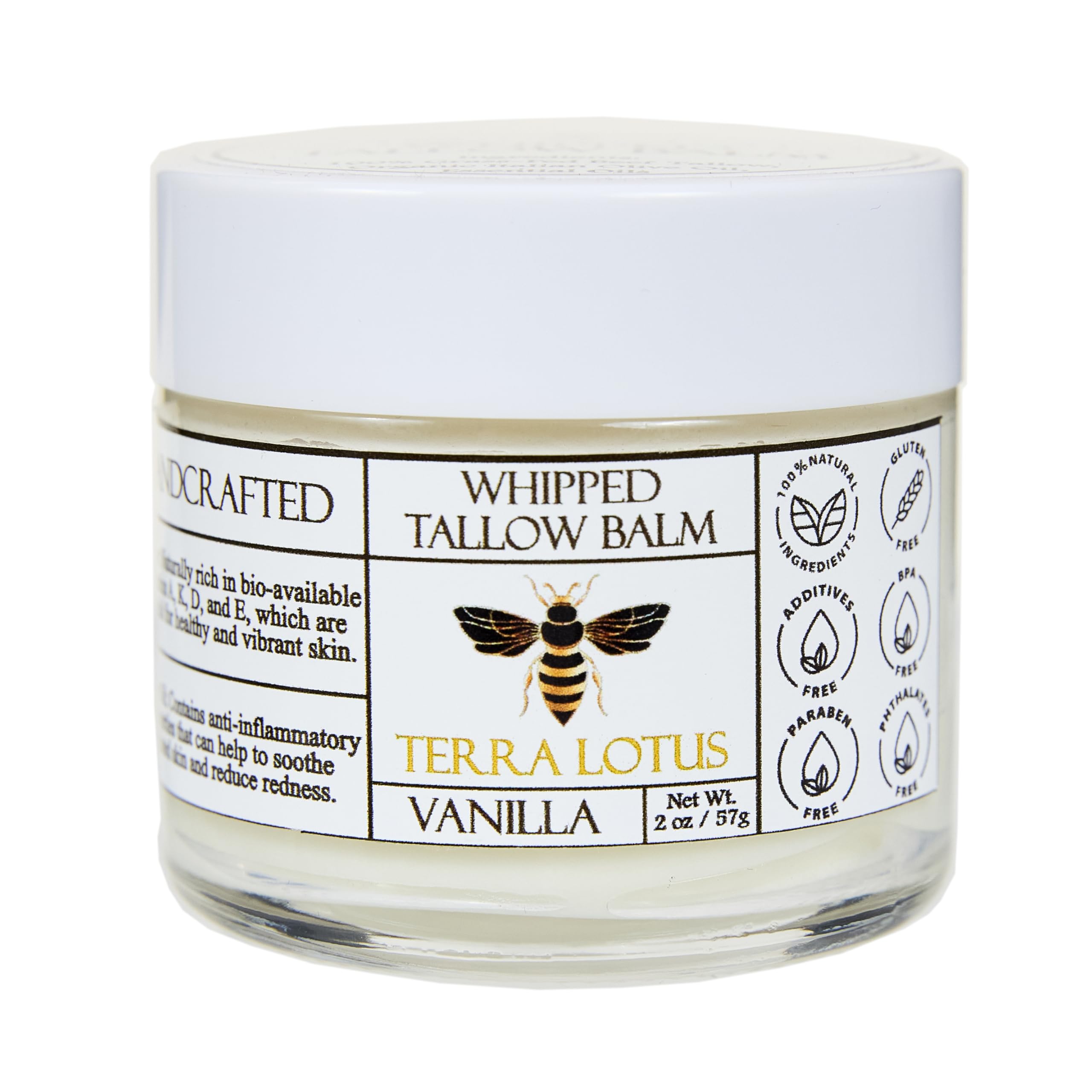 Terra LotusOrganic Whipped Tallow Body Butter,Lightweight, Long-lasting, Hydrating Moisturizer Infused with Olive Oil, Handmade Nourishing Essential Body Care - 2 oz (Lavender)