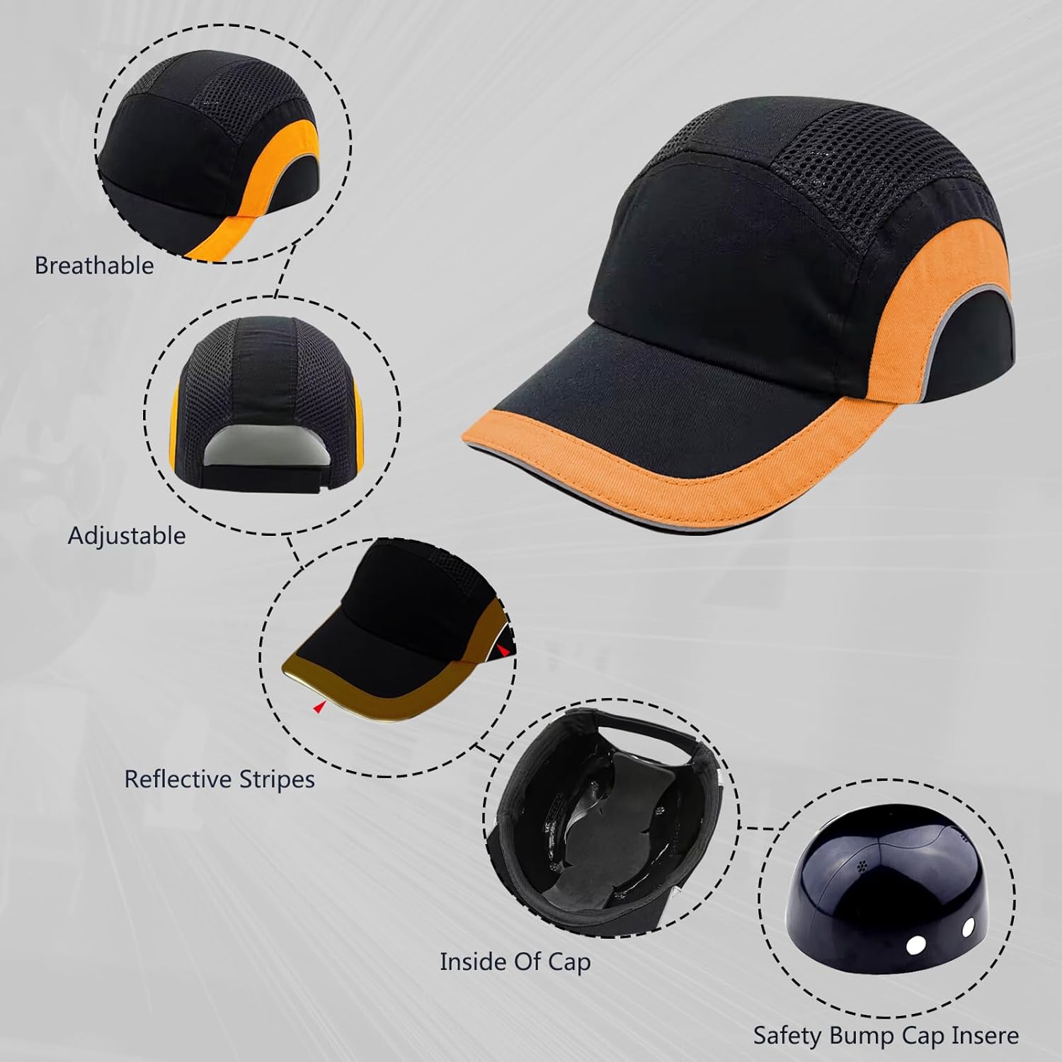 Lightweight Hard Hat Safety Bump Cap Safety Hard Hat Head Protection Cap Breathable Baseball Hat Style Comfortable Head Protection Hat for Work