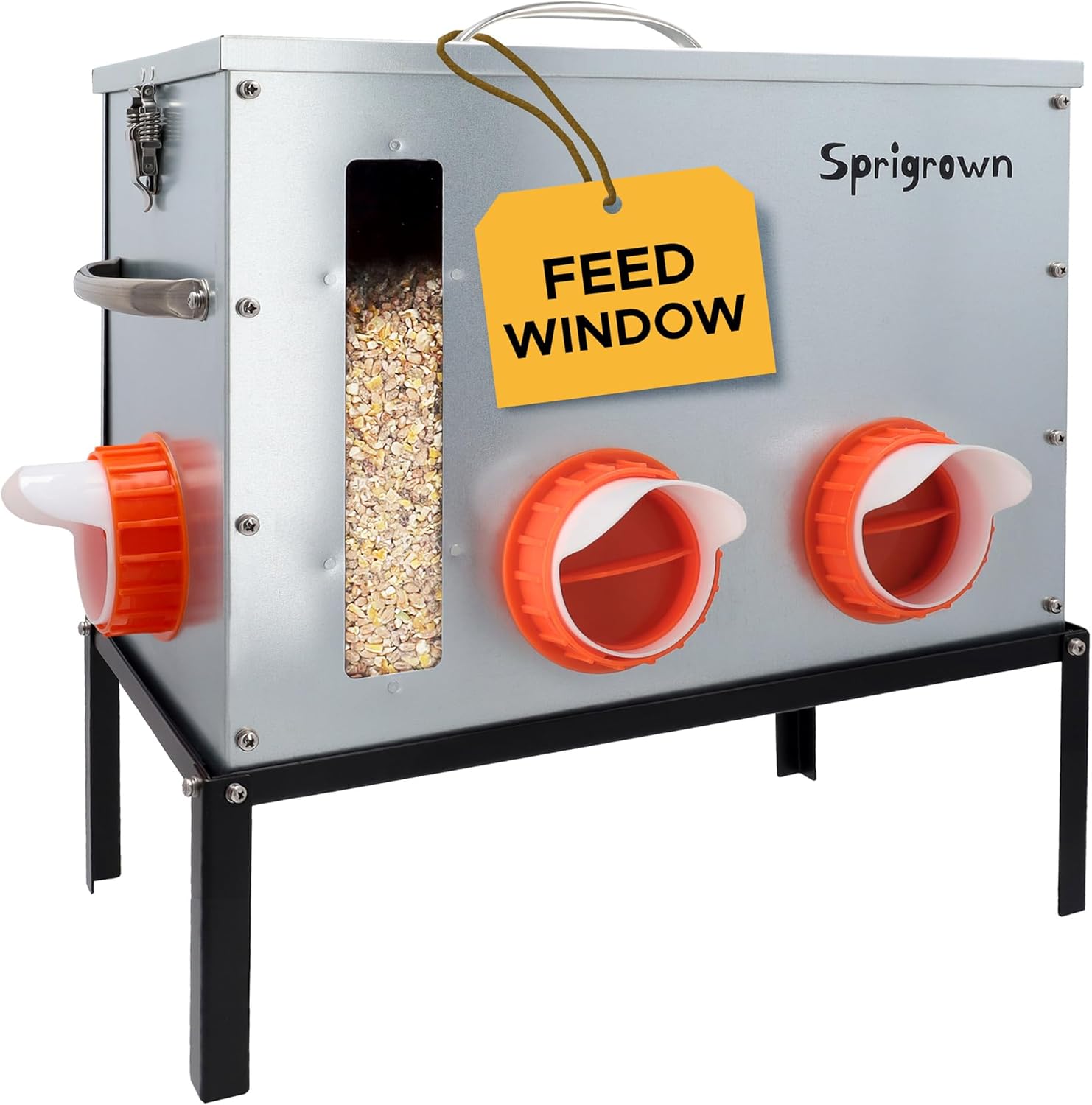 Metal Chicken Feeder 40lb, No Waste Automatic Chicken Feeder with Window, Galvanized Large Capacity Poultry Equipment, Rodent Proof, Rat Proof, Weatherproof Silo, Outdoor Coop, Comederos para Gallinas