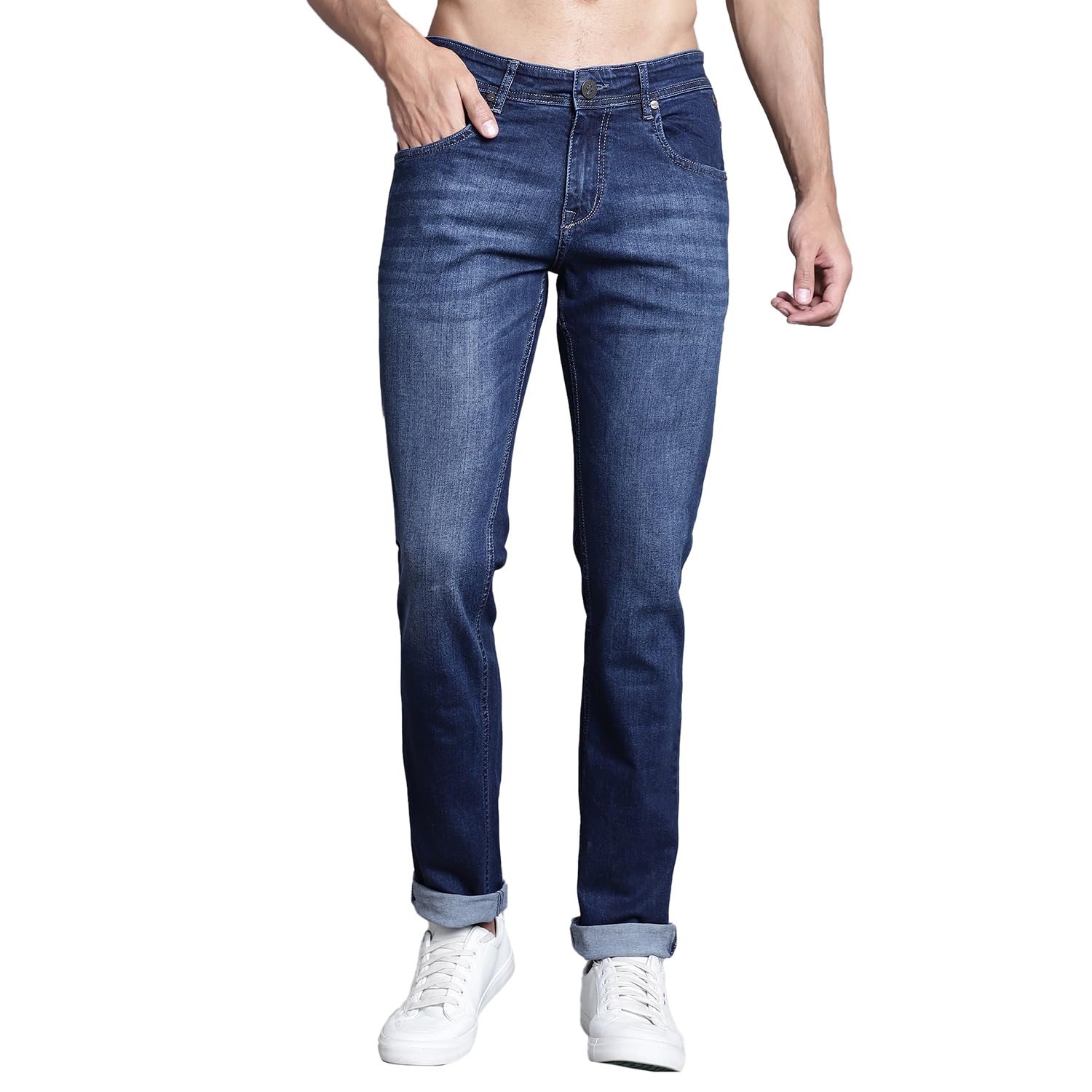 Cotton Denim Flat Front Mid Rise Full Length Regular Fit Casual Jeans for Men | Denim for Mens | Mens Full Length Cotton Casual Jeans (P_MDNM00458_DARKMERCERISED)-image-30