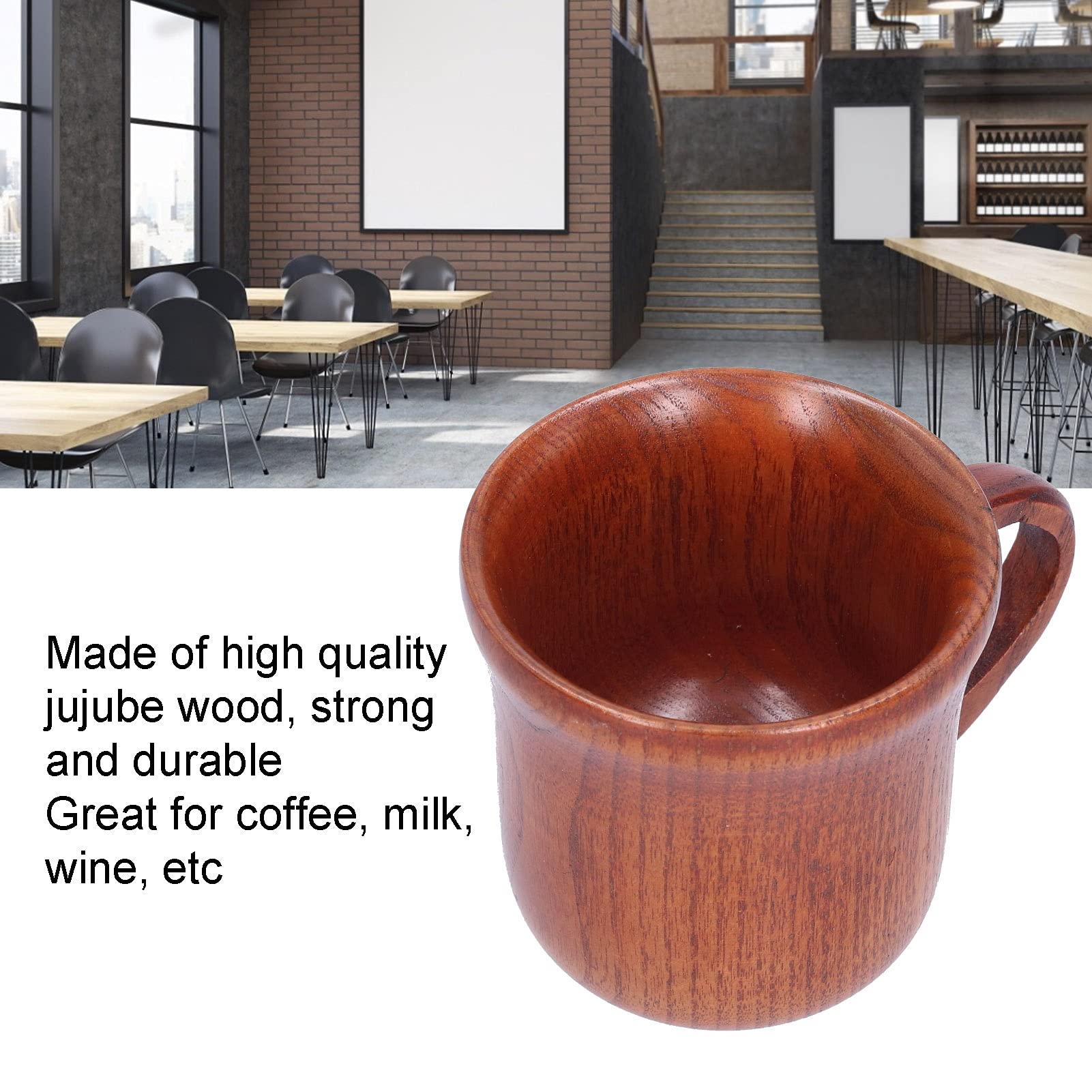 Wooden Cup, Wooden Coffee Cup Coffee Tea Cup, Wood Grain Coffee Mug, Wooden Wine Mugs with Handle for Home, Restaurant, Living Room, Study, Office