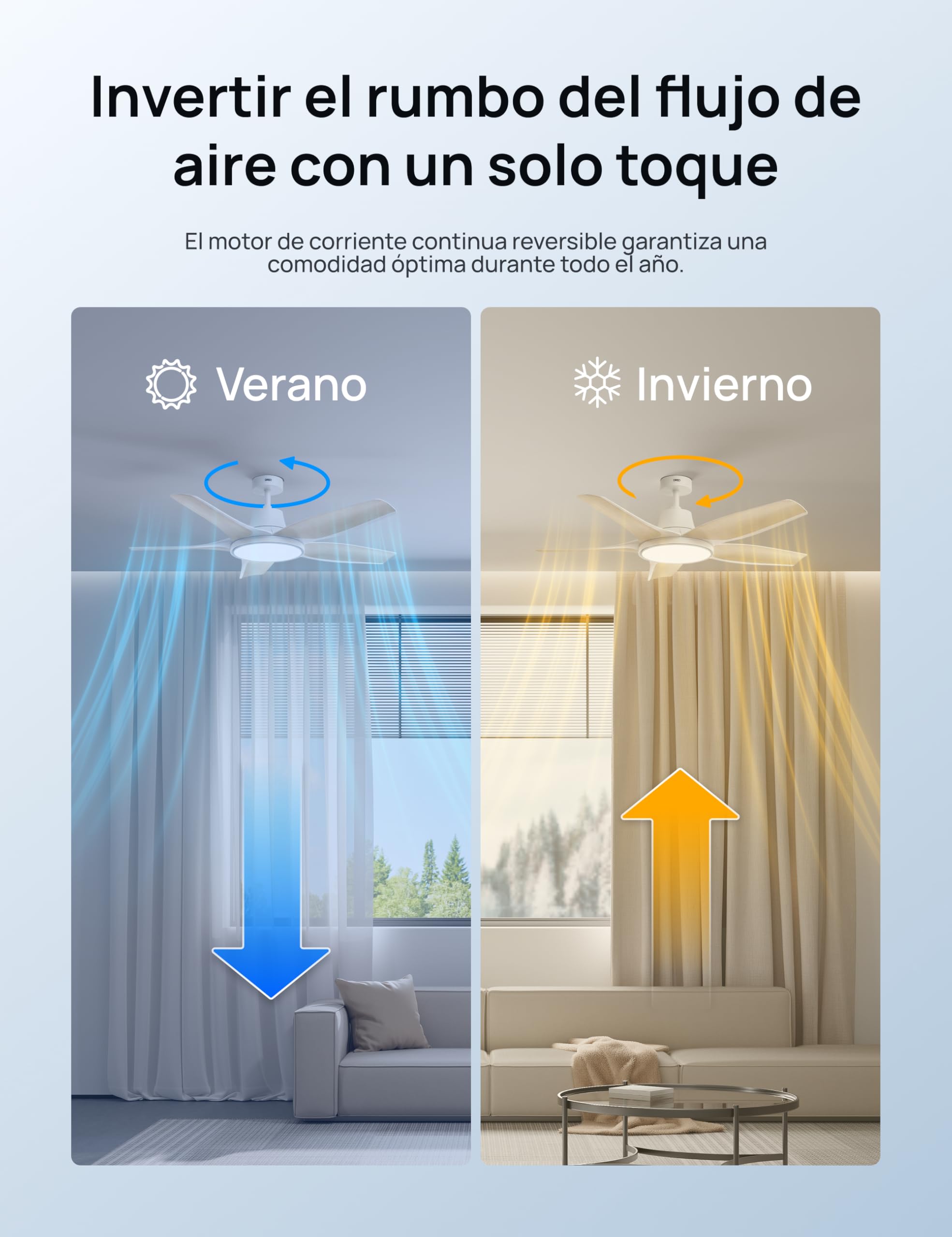 Dreo ventilador de techo inteligente de perfil bajo con luz 132 cm, LED regulable con temperatura de color ajustable, iluminación ambiental RGB, motor CC silencioso, instalación fácil, APP, blanco