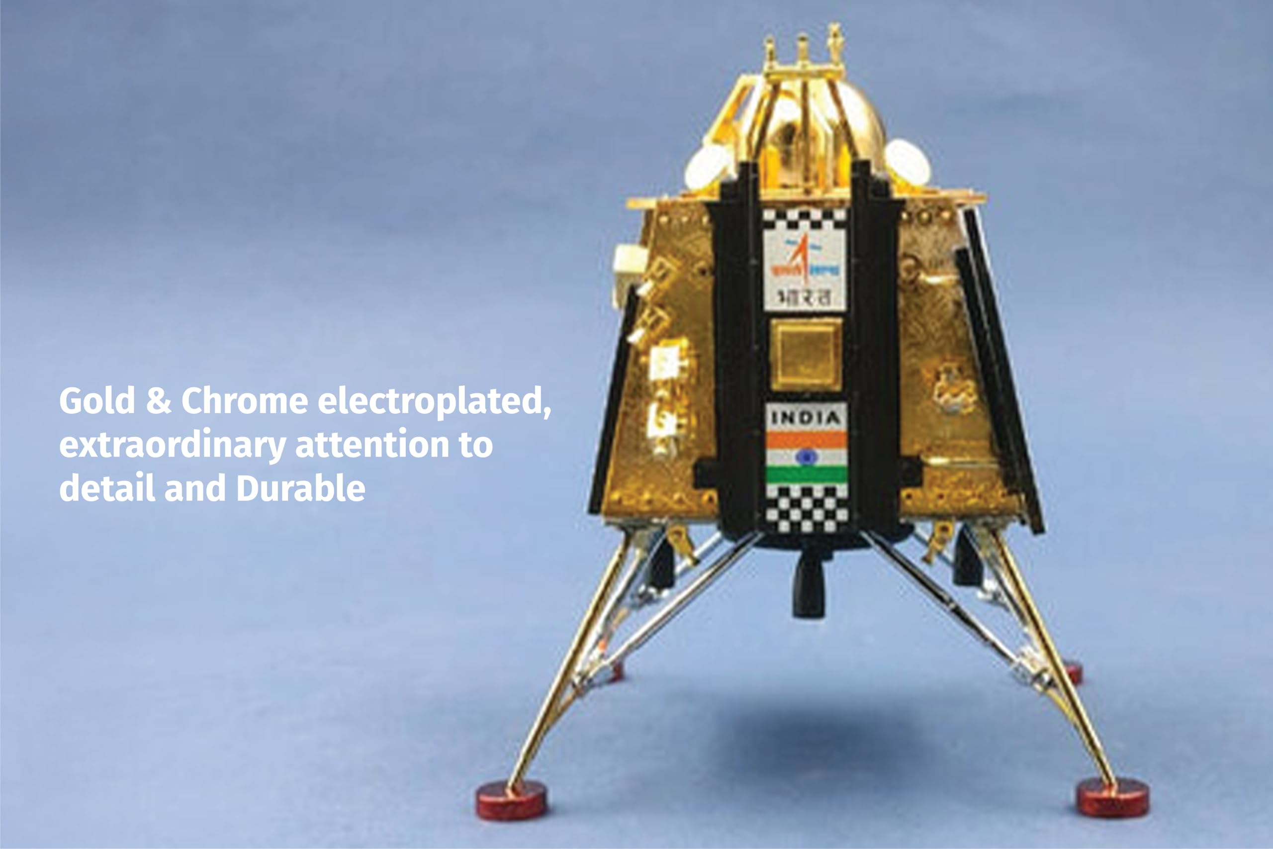 Indic Inspirations ISRO Chandrayaan 3 Vikram Lander Diecast Model with Pragyan Rover | 1:25 ZAMAK Metal, Gold & Chrome Plated | Collector's Item for Space Enthusiasts & Desk Decor 2