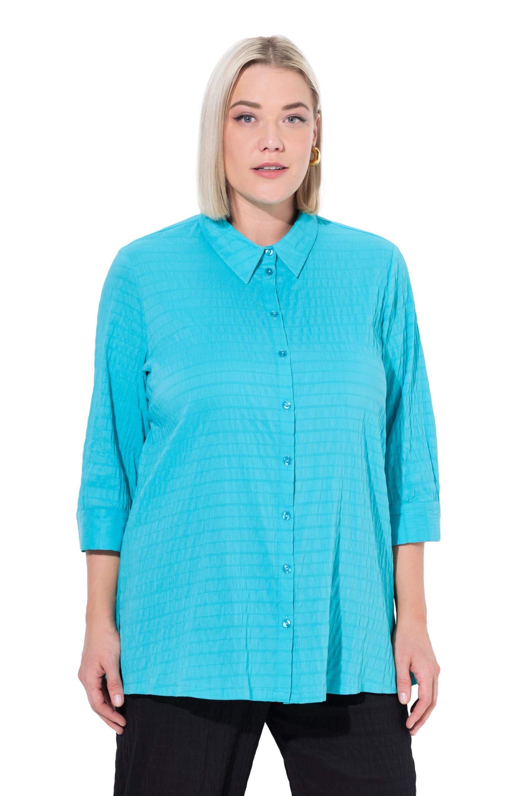 Ulla Popken Damen Bluse, Bubble-qualität, Hemdkragen, 3/4-arm Bubblebluse