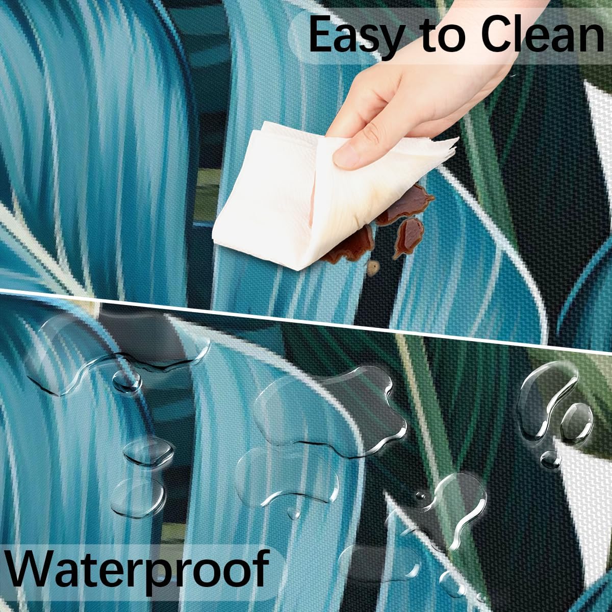 Tropical Palm Leaves Pattern Outdoor Tablecloth with Umbrella Hole, Round Elastic Fitted Table Cloth with Zipper, Waterproof Picnic Patio Table Covers Fits 36-44 in Tables