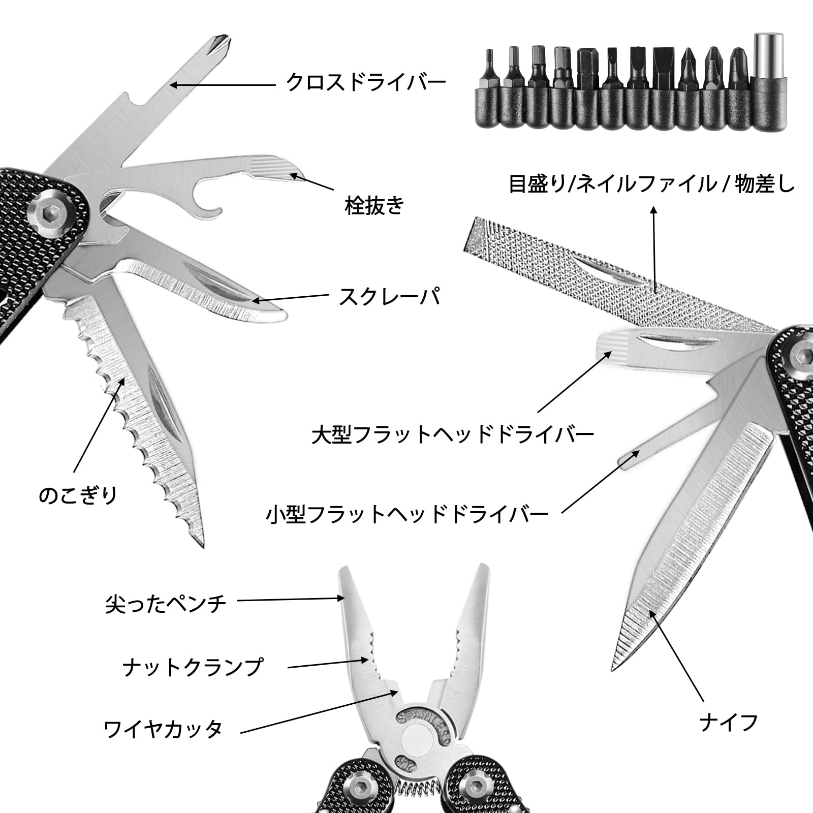 Amazon.co.jp: 多機能ペンチ、8 in 1アウトドア多機能ツール 
