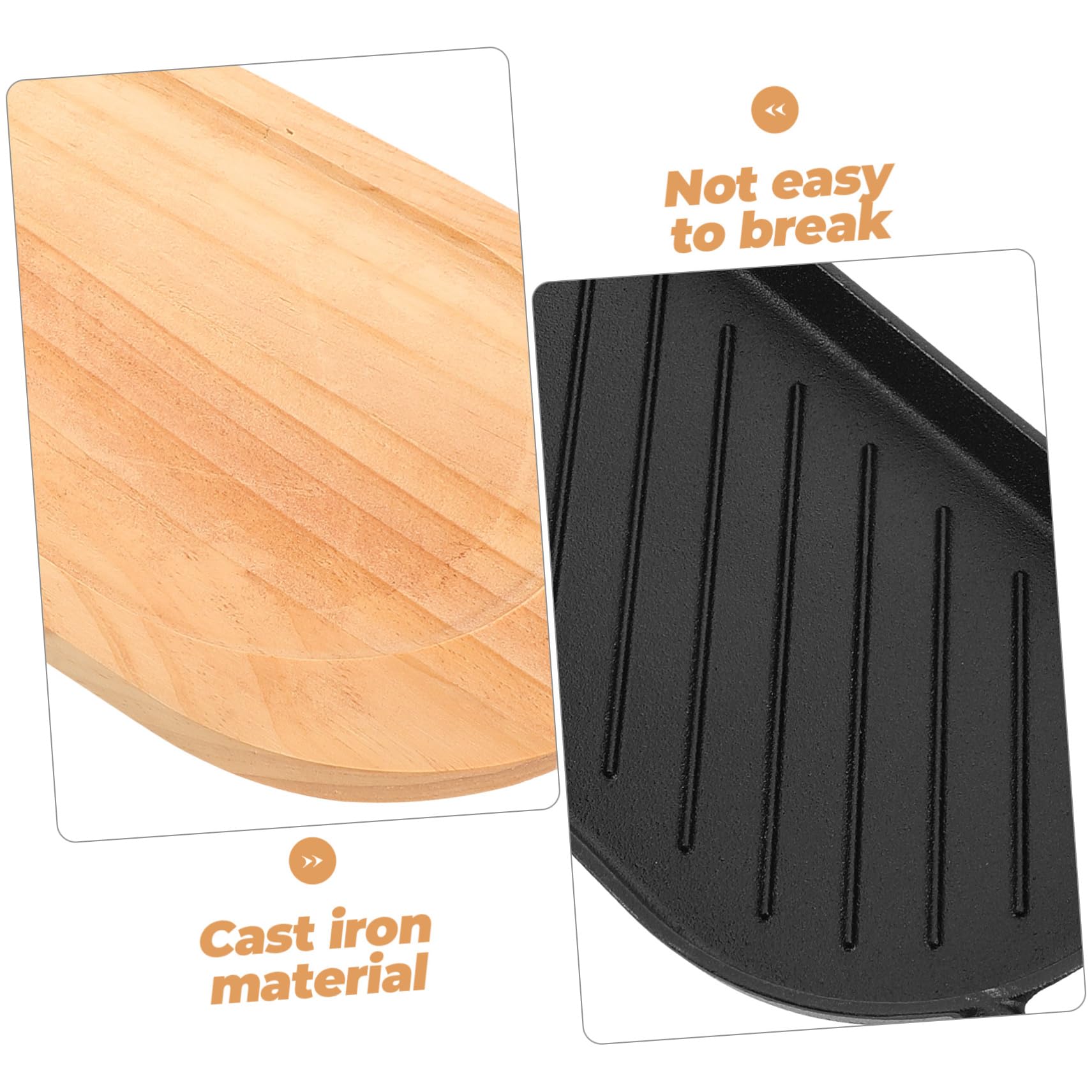 Piastra Bistecchiera in Ghisa Senza Sbavature, Facile da Pulire, per Barbecue e Uso Quotidiano, Set con Doppia Maniglia e Base in Legno