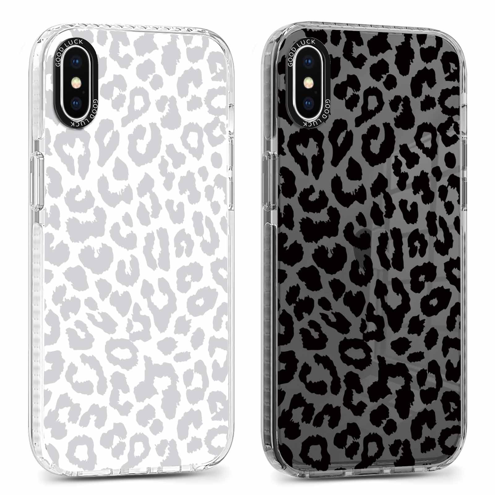 RUMDEY 2 Pack Cheetah Print Cases for iPhone X/XS 5.8" Phone Case,Fashion Leopard Patterns Aesthetic Clear Funda with Shockproof Protection Silicone