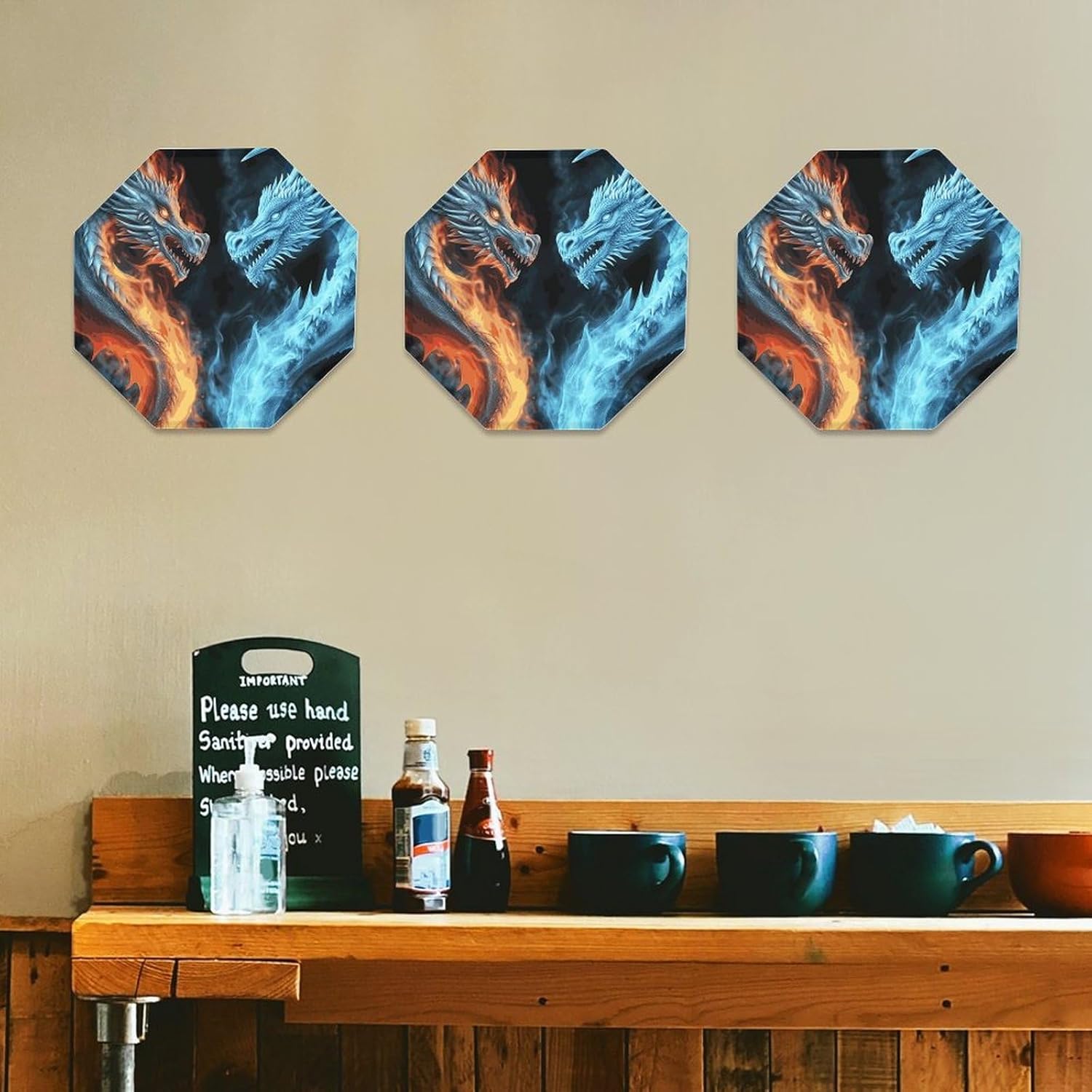 Ctagon Metal Sign for Home, Modern Display Plate for Kitchen, Ice And Fire Dragons Plates Accent Hanging Wall Decorations 3PCS for Living Room, Bedroom, Hallway, Hotel