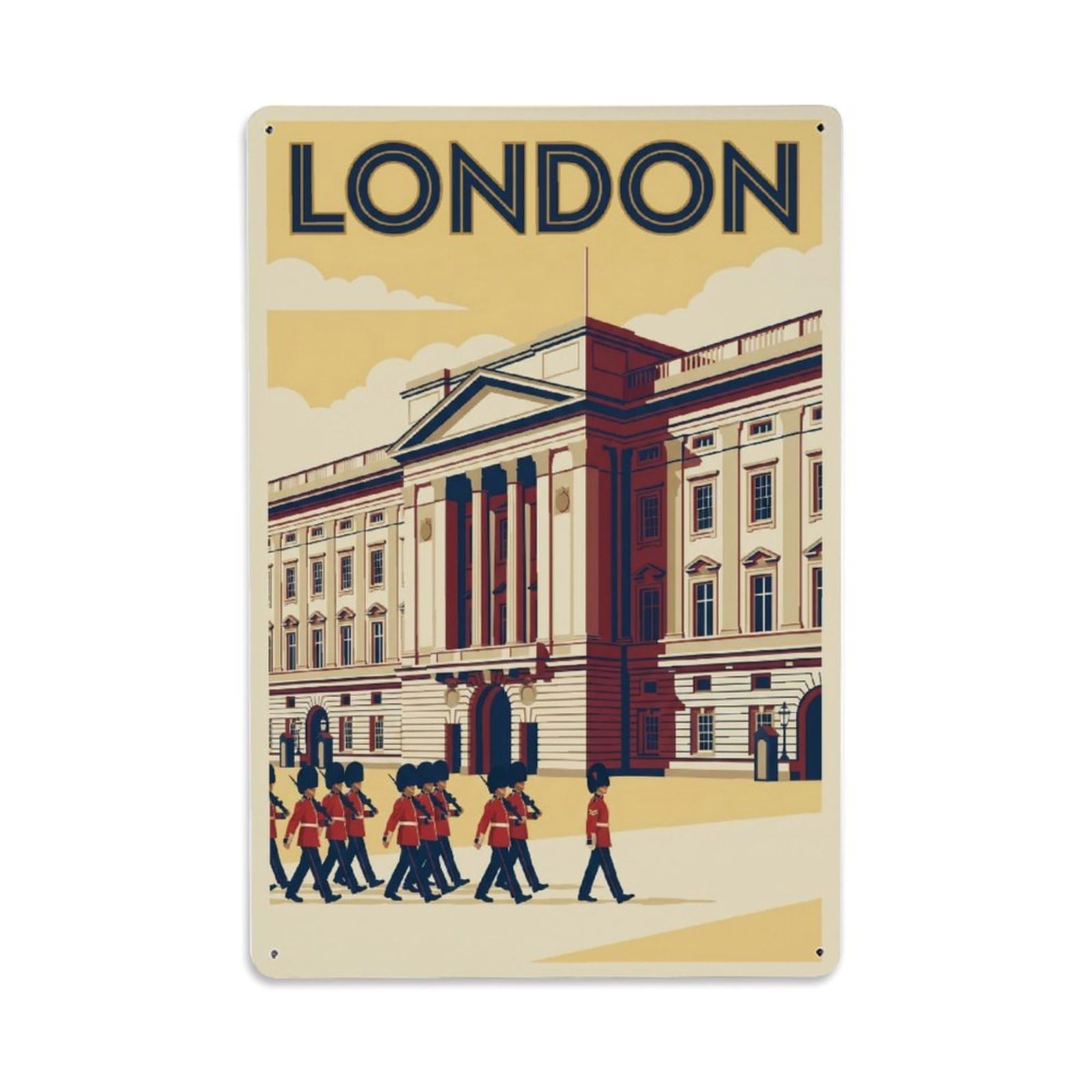 Vintage Travel London Buckingham Palace Guards Clean England Metal Tin Sign Plaque Wall Decor for Cafe, Club Bar, Office, Home Garden Metal Poster 8x12Inch