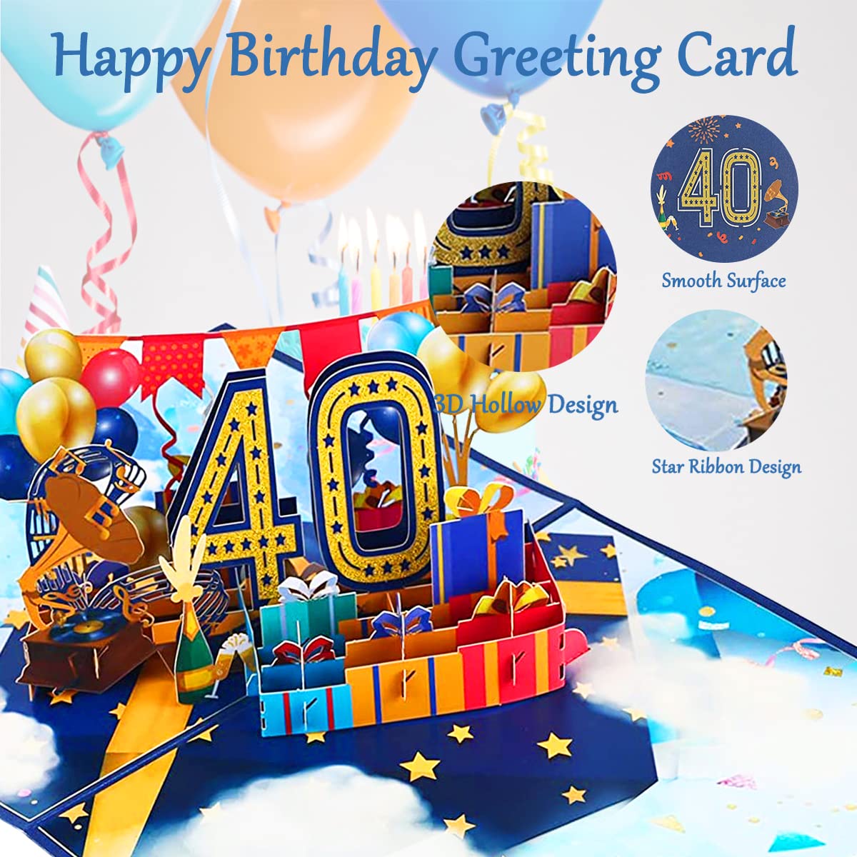 Kartka z życzeniami Urodziny 3d Pop Up Kartki Urodziny 40th Birthday Card dla mężczyzn i kobiet Rodzin Miłośnicy Przyjaciele i Dzieci (A 40)