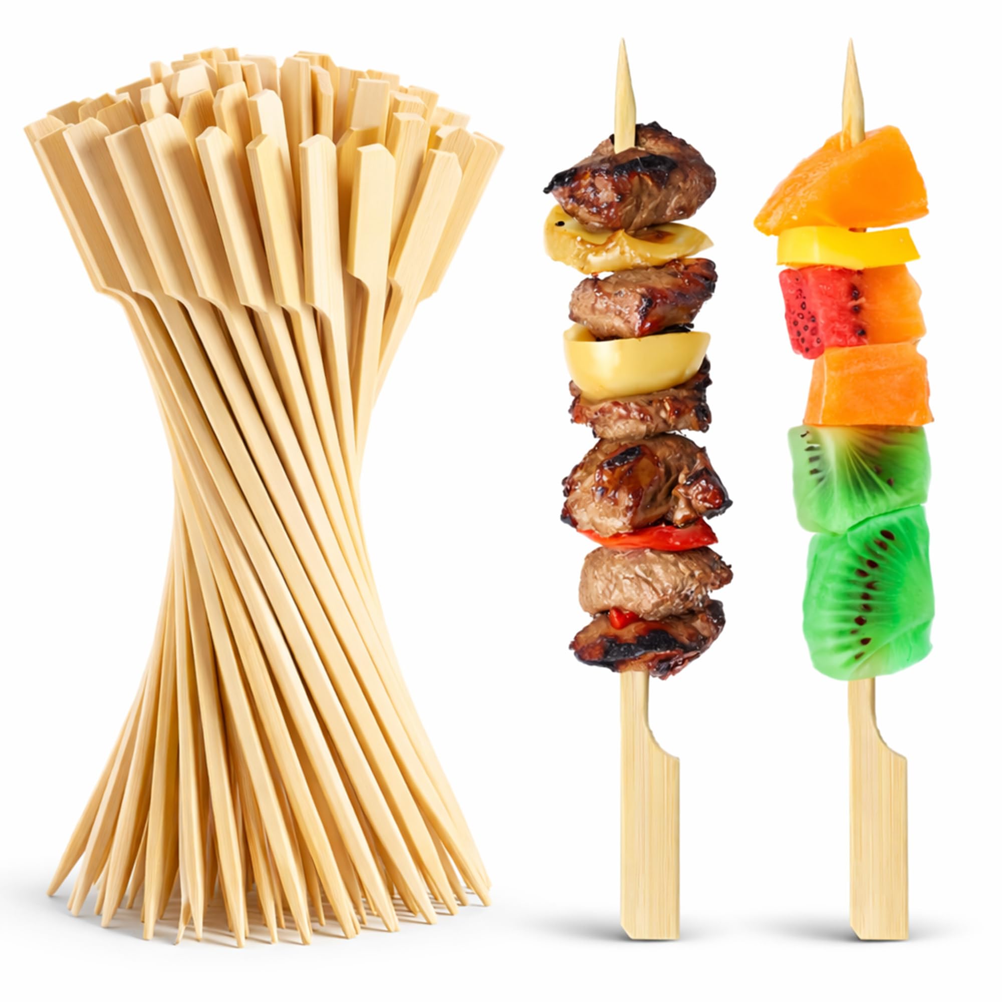 60pc 20cm Bamboo Paddle Skewers - Biodegradable Wooden Sticks for Burger Stacks, Vegetables, Fruit, Sweets, Skewers for BBQ, Ovens and Air Fryers, Appetisers and Platters (25cm)