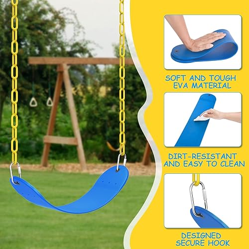 Miniatura 3 de AGPTEK - Juego de columpios de plástico suave EVA, asiento de columpio con cadenas resistentes al óxido de 66 pulgadas, color azul