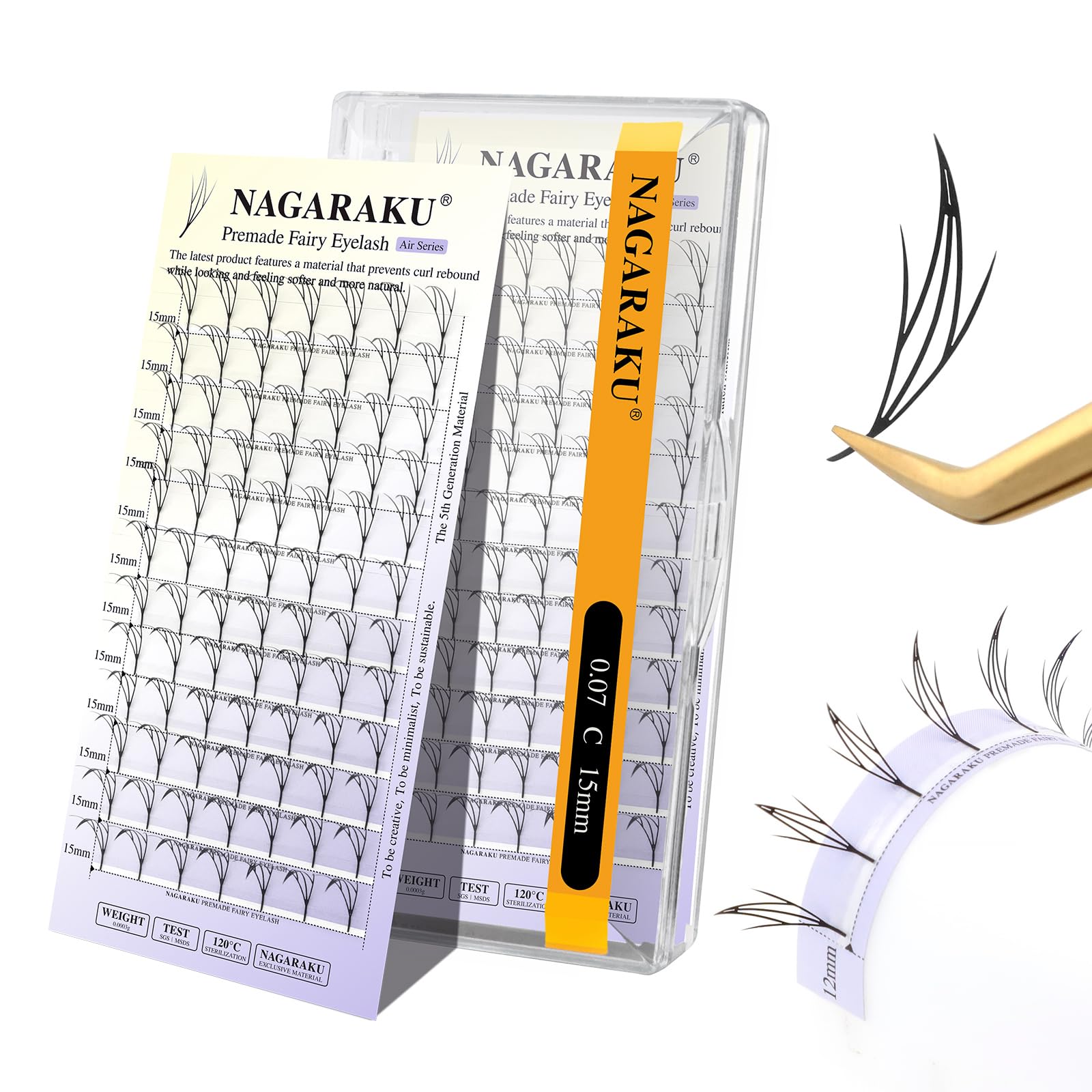 NAGARAKU Premade Fairy Eyelash Extensions Air Series Comic Style Manga Anime Individual Lashes Volume Soft Black Flat Root Spikes Fans Eyelashes DIY