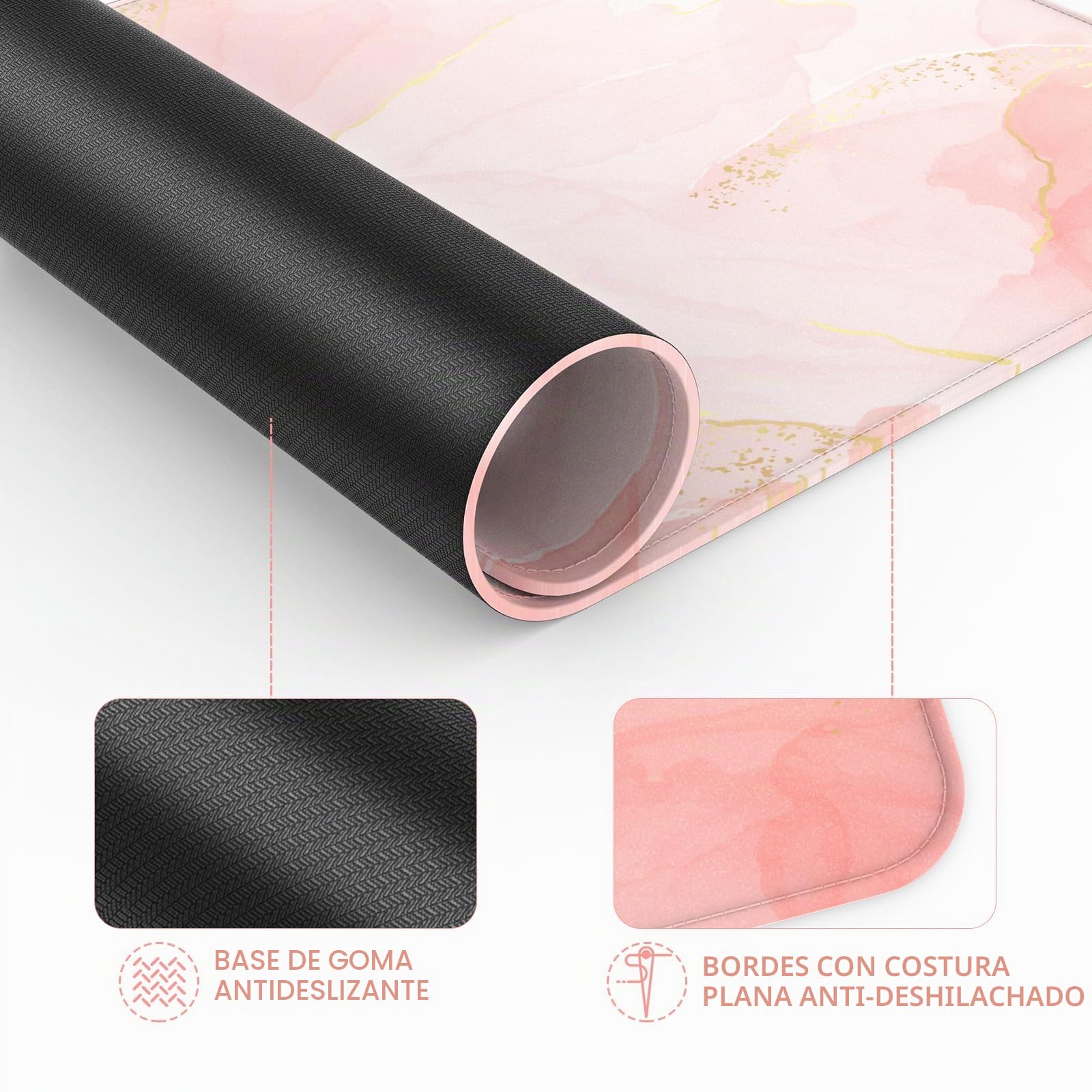 Alfombrilla Ratón Reposamuñecas,Gaming Mouse Pad Ergonómica con Apoyo de Gel,Alfombra Raton para Ordenador,reposamuñecas Raton con Base de PU Antideslizante (13-Oro Blush)