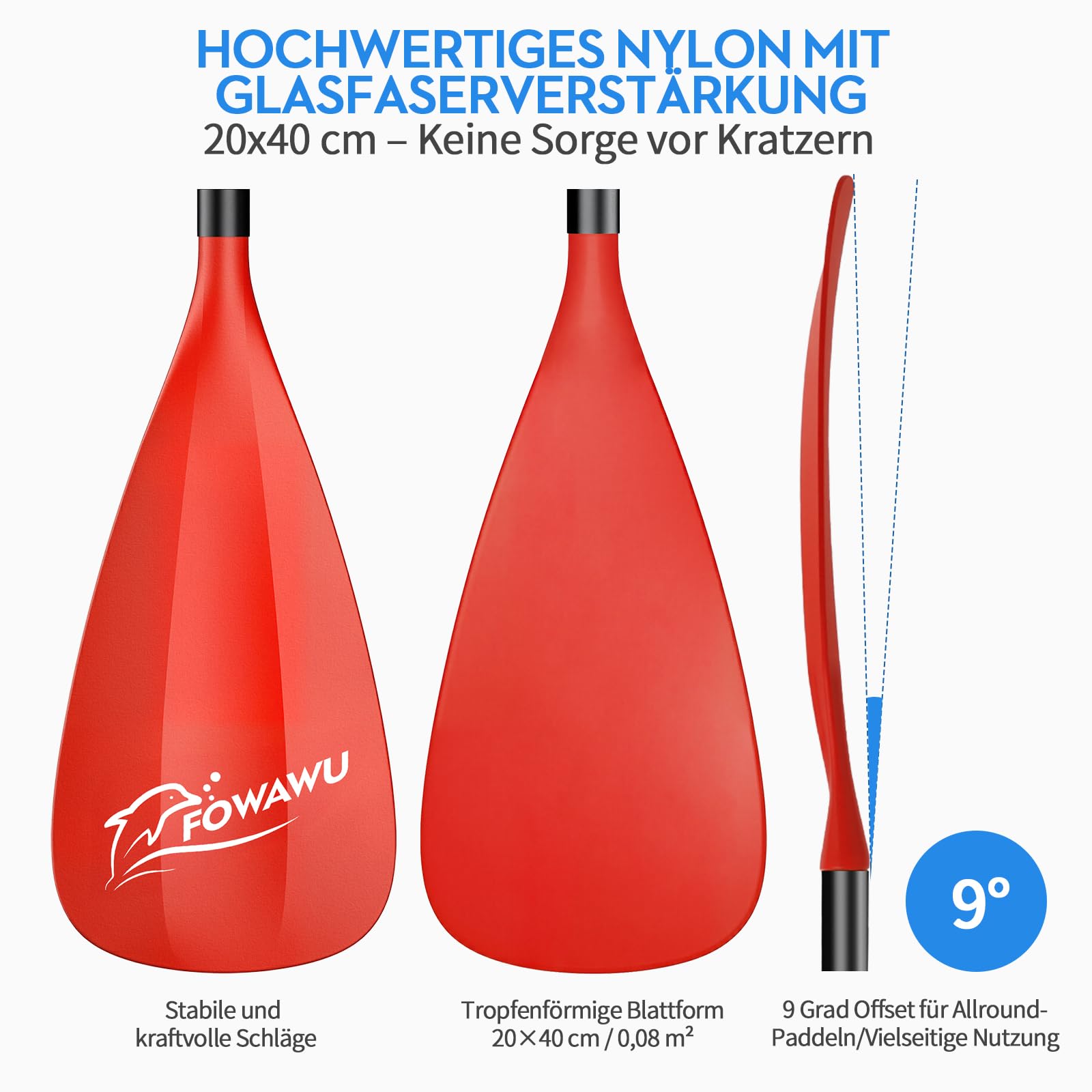 FOWAWU SUP Paddel Aluminium, 3teilig Stand Up Paddel verstellbar 160-210 cm, sehr leicht 804g paddel für Stand-up Paddling Surfboard Bootfahren Kanusport
