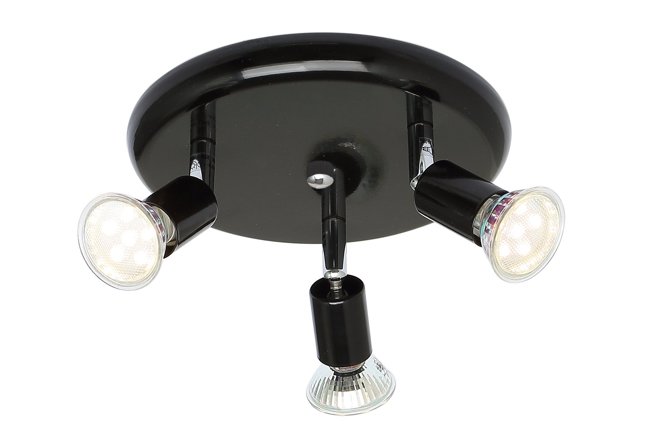 Ukew Black Round 3 Way Ceiling Lights - Gu10 Led Spotlight Fixture With Adjustable Heads - Modern Lighting For Bedroom Kitchen Restaurants