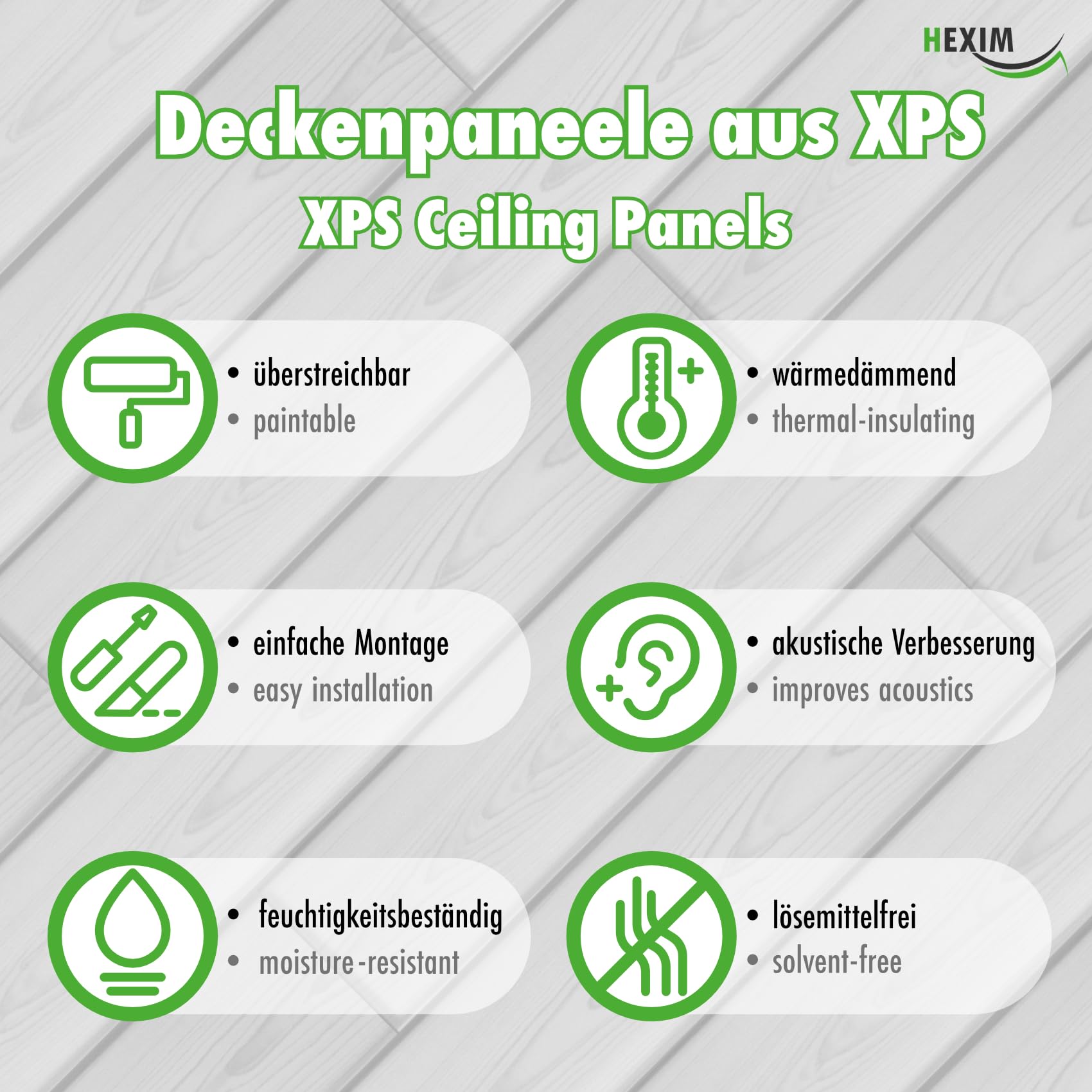 HEXIM Deckenpaneele aus XPS 100x16,7cm - Moderne Deckenverkleidung aus Styropor Kunststoff (10 Quadratmeter P-02) Wandplatten feuchtraumgeeignet