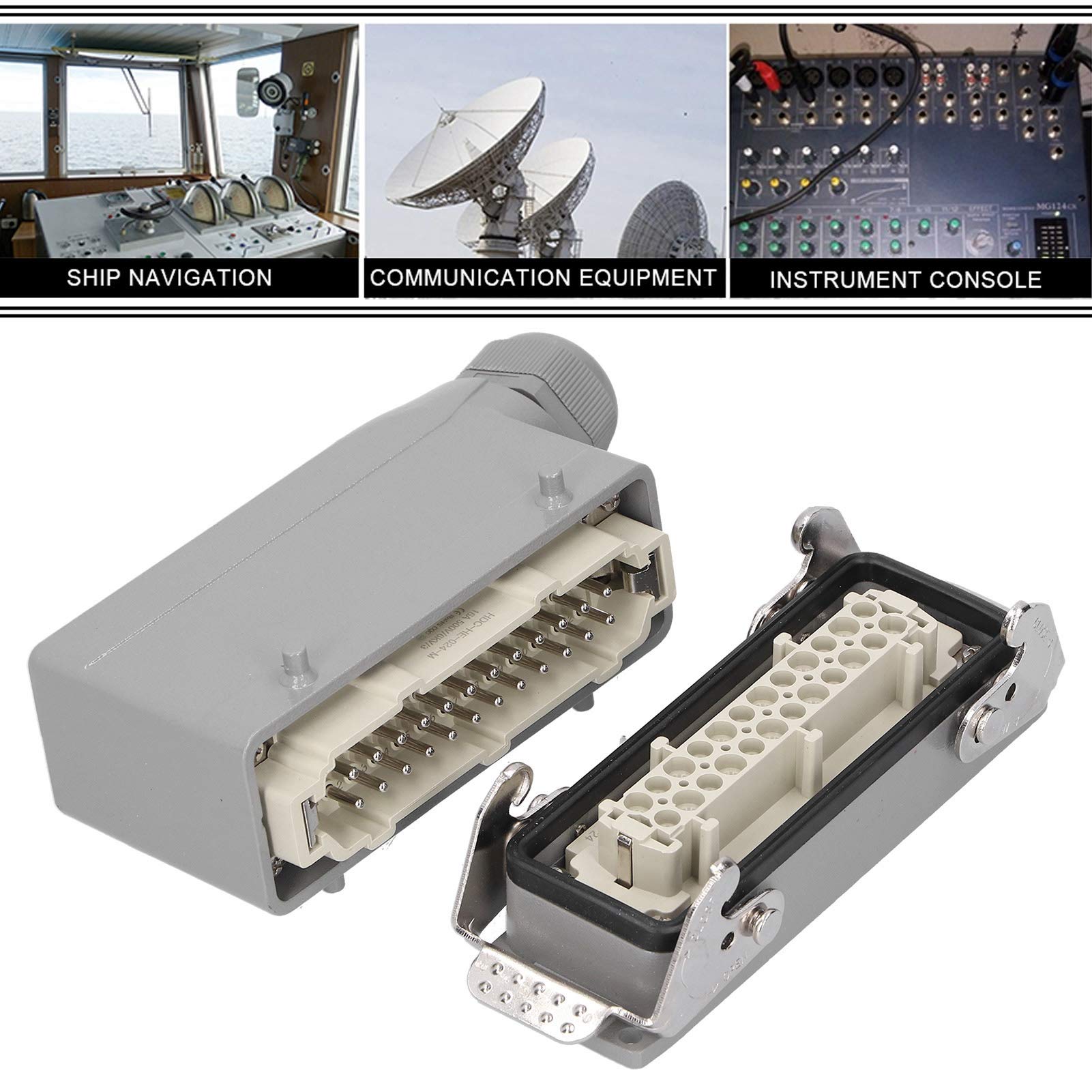 Conectores de Alta Resistencia 500 V 24 Contactos Conector Industrial para Equipos Exteriores Latón Plateado Enchufe Lateral Industrial Resistente para Aplicaciones Industriales