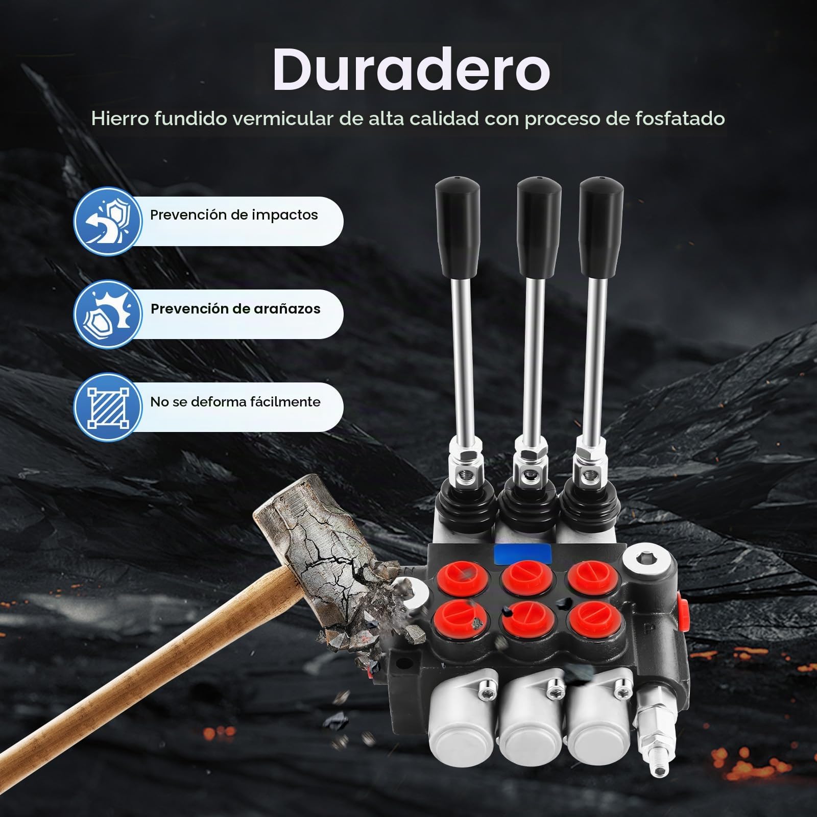 MINRS Válvula hidráulica, válvula de control manual, 3 velocidades, 3600 psi, 60 l/min, cilindro hidráulico de doble efecto, válvula de control direccional hidráulica para tractor, cargador, remolque