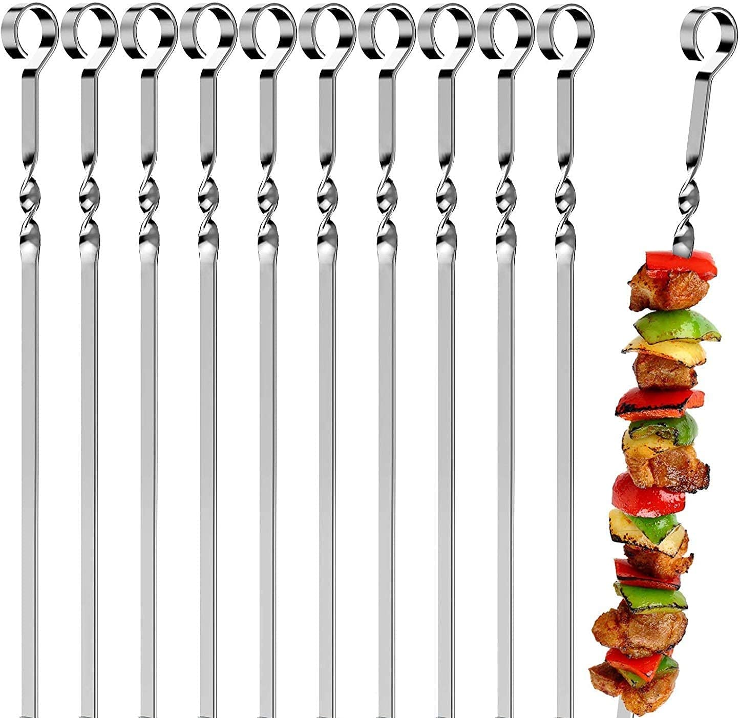 DOYKLI BBQ Skewers 10pce Stainless Steel |Flat Barbeque Sticks Metal Skewers Shish Kebab Grilling| Reusable Sticks Grill Tools for Home Party Picnic|Grill Sticks Set Ring-Tip Handle (B0D6KPWW8X) Amazon Price History, Amazon Price Tracker