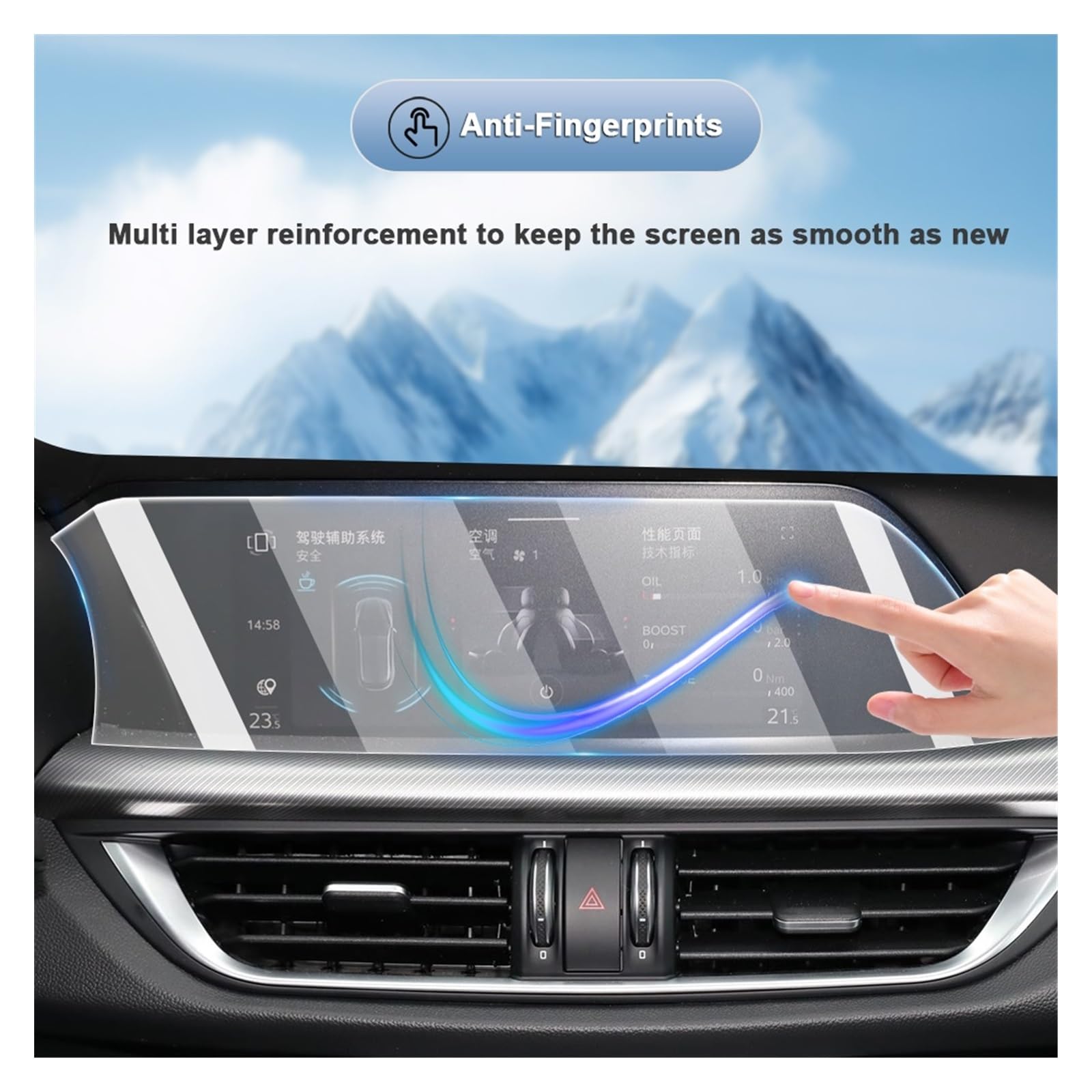 Matter blendfreier Displayschutz für Konsole Navigationsbildschirm TPU-Folie kratzfestes PPF für Al&FA Ro&meo Stelvio 2019–2022 Displayfolie