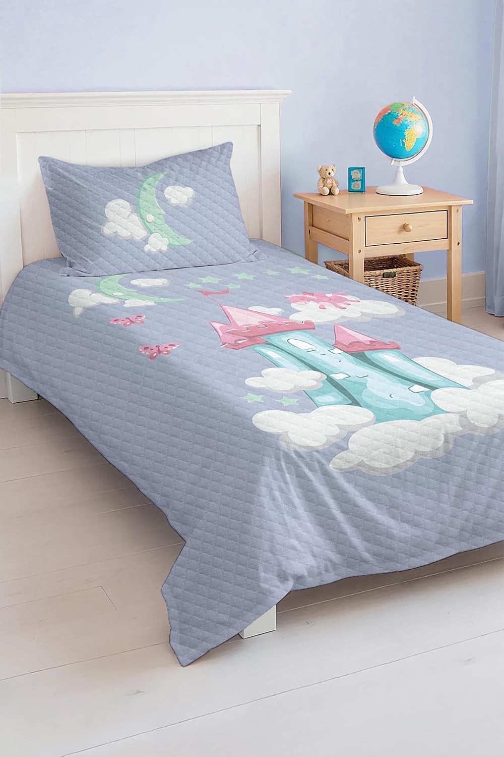 SODEF Bedding Set Twin Size Castle Design for Kids and Teens, Lightweight Quilt Set with Pillow Sham, Soft Cotton Polyester Blend, Fade Resistant, Multicolor - Multicolor, One Size