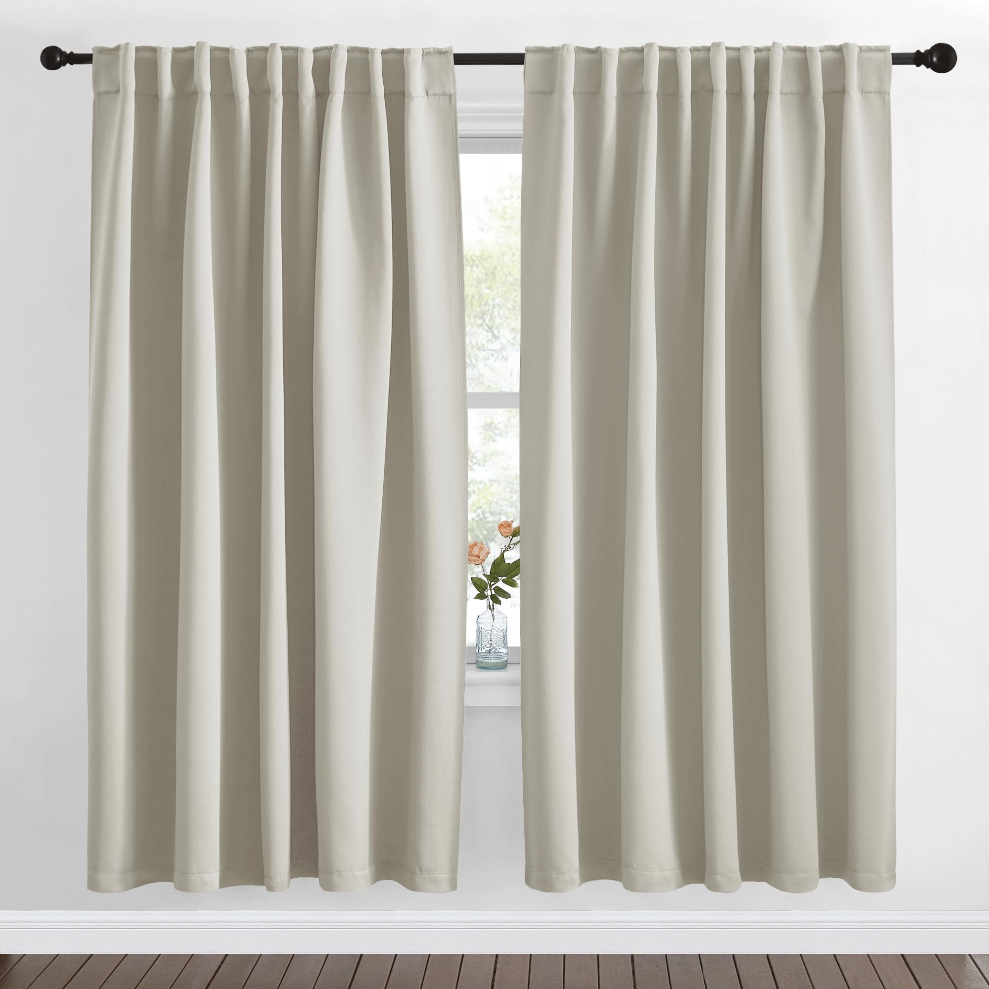 NICETOWN Blackout Curtain Panels Window Draperies - (Natural Color) 62x72 inch, 2 Pieces, Insulating Room Darkening Blackout Drapes for Bedroom, Privacy Doorway Curtain for Door
