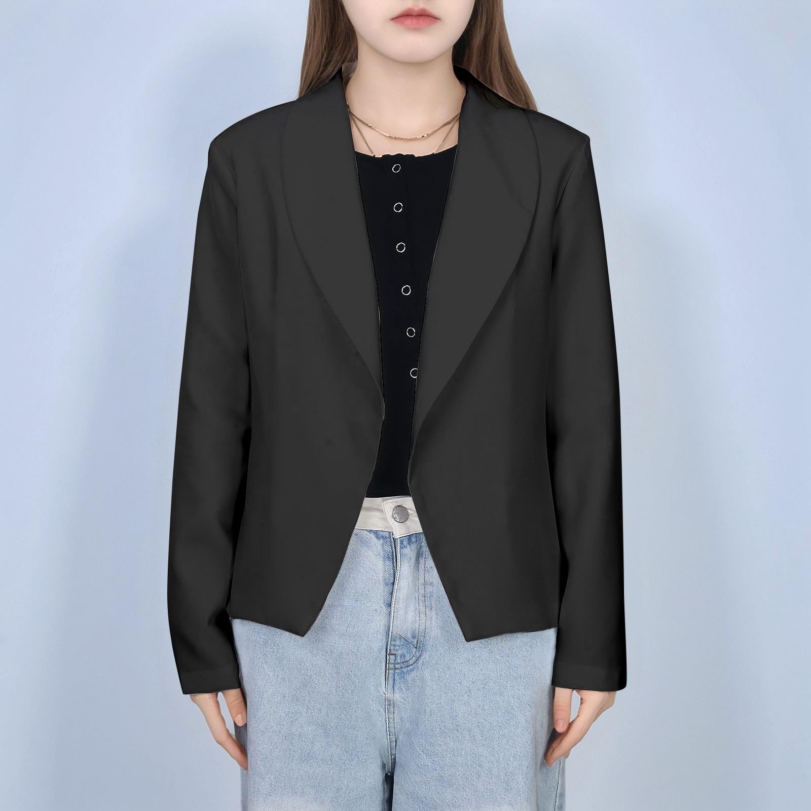 Chaqueta Formal Niña Liso Solapa Traje Frente Abierto Top Manga Larga Talla 5-14 Años