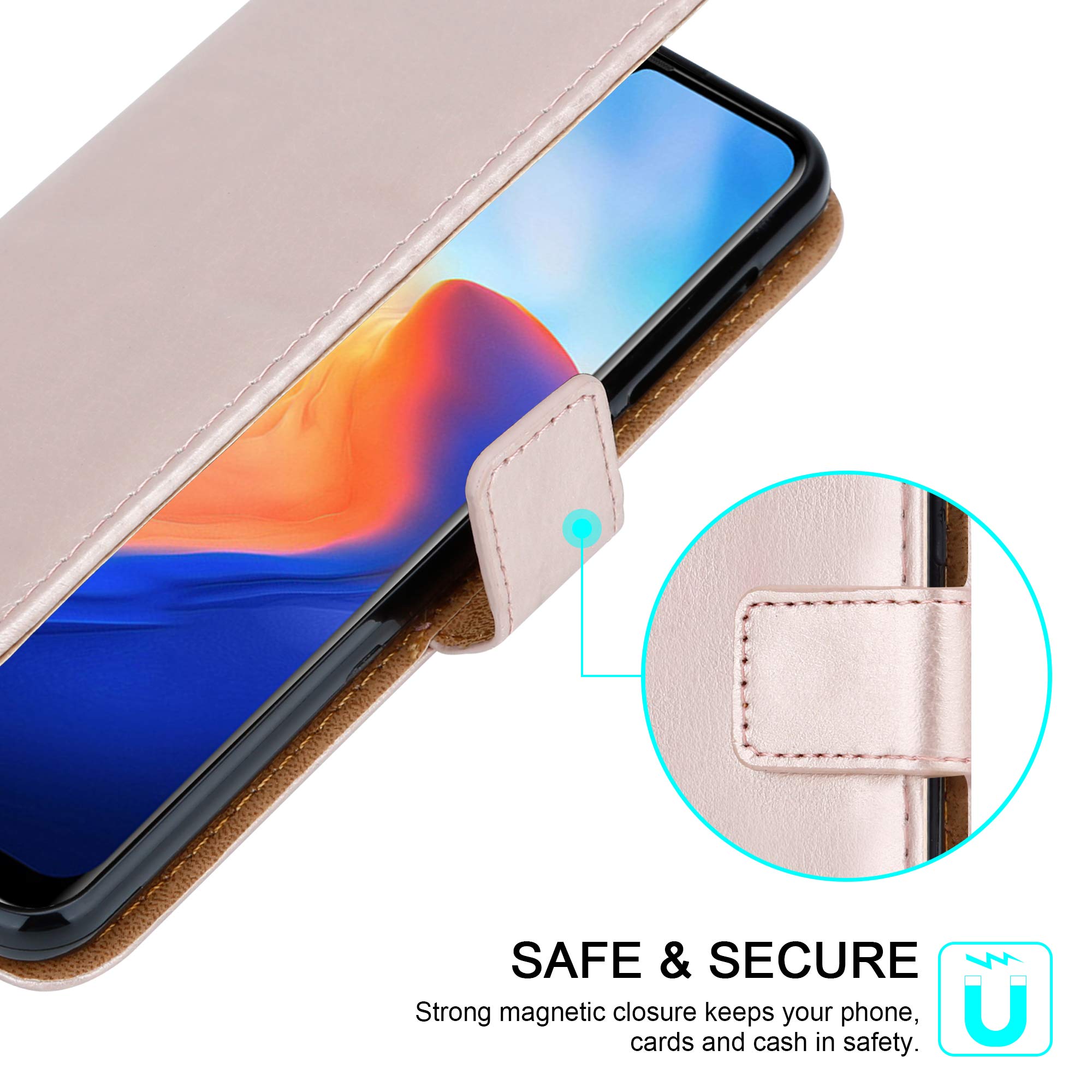 Pixfab Custodia A Portafoglio In Pelle Per Blackview A80 – Con Chiusura Magnetica, Slot Per Carte E Supporto Per Video (Rosa) - 2