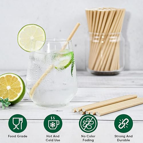 Miniatura 3 de Pajitas de papel corto desechables de papel kraft marrón de 5.75 pulgadas y pajitas para agitar, para el hogar, bares y restaurantes