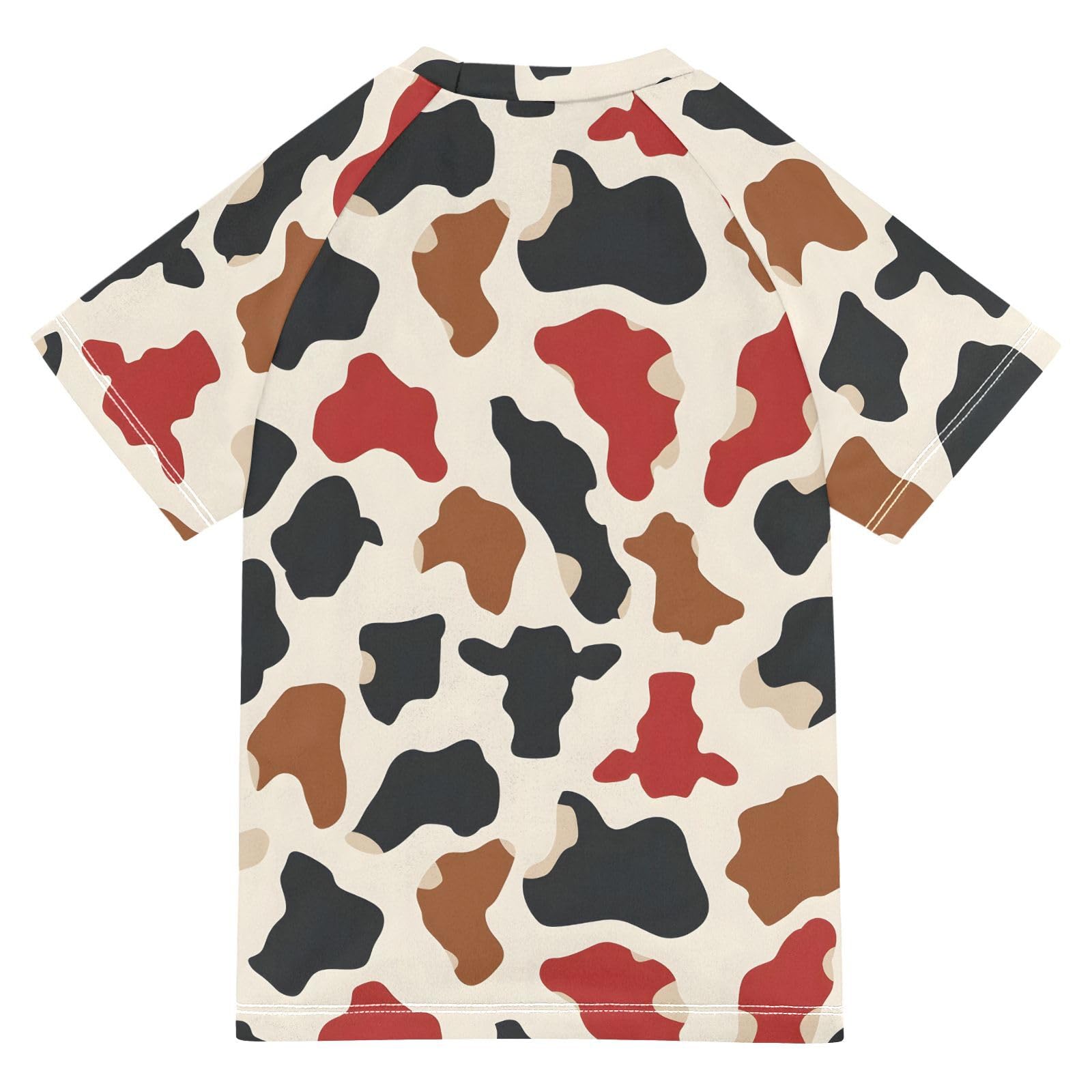 ALAZA Kids Rash Guard Toddler Swim Shirt Boy Girls Brown Black Red Cow Spots UPF 50+ Short Sleeve 4T