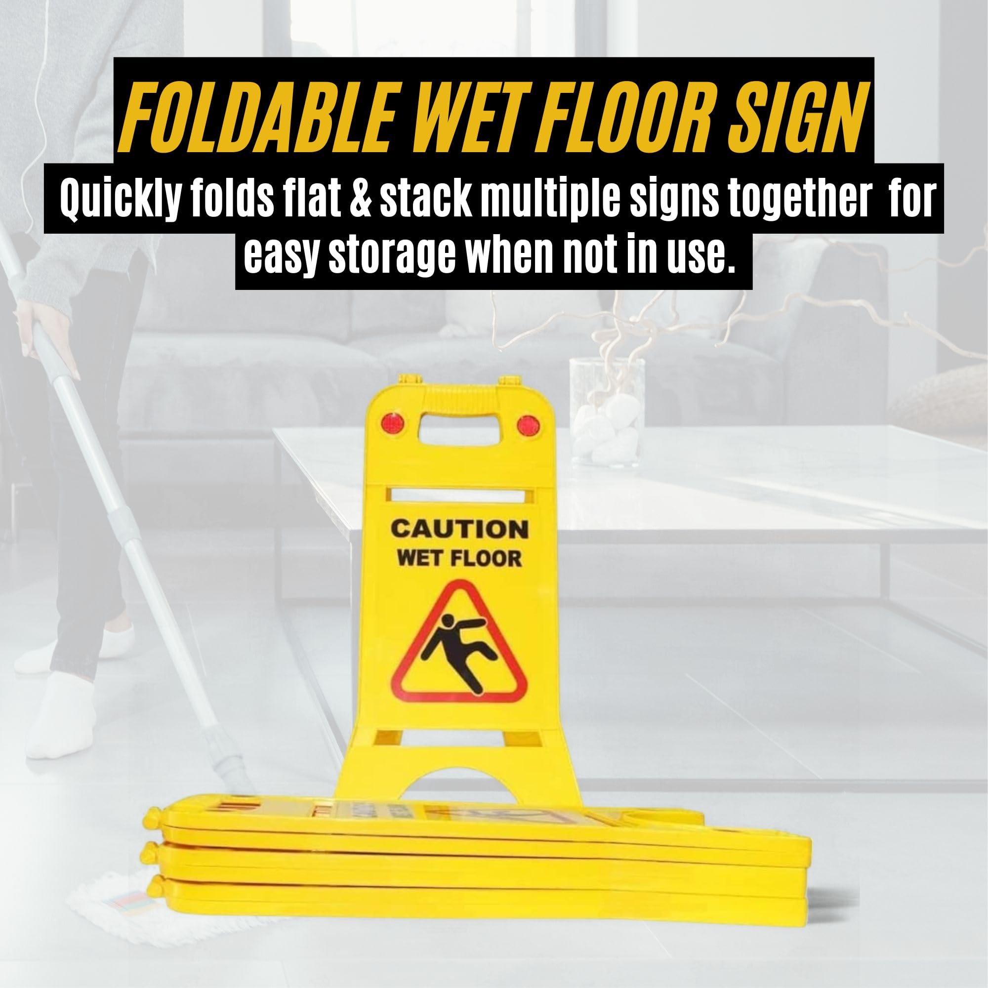 6-Pack Caution Wet Floor Sign, Bilingual Caution Message, Double-Sided