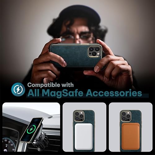 Miniatura 3 de LOHASIC Funda para iPhone 13 Pro con Magsafe, cuero clásico delgado de negocios PU antideslizante agarre a prueba de golpes de cuerpo completo funda