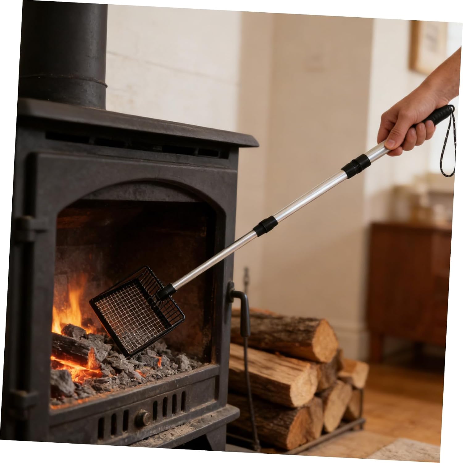 Long Handle Fireplace Ash Shovel with 3-Section Adjustable Handle