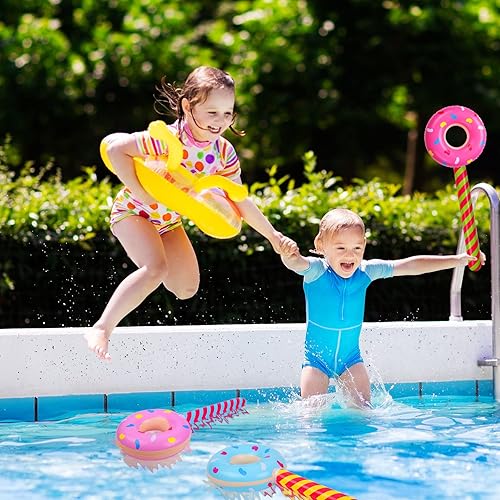 Miniatura 7 de Jenaai 12 piezas de decoración de fiesta de cumpleaños de Candyland, donas inflables de 33 pulgadas, piruletas grandes inflables de caramelo, globo